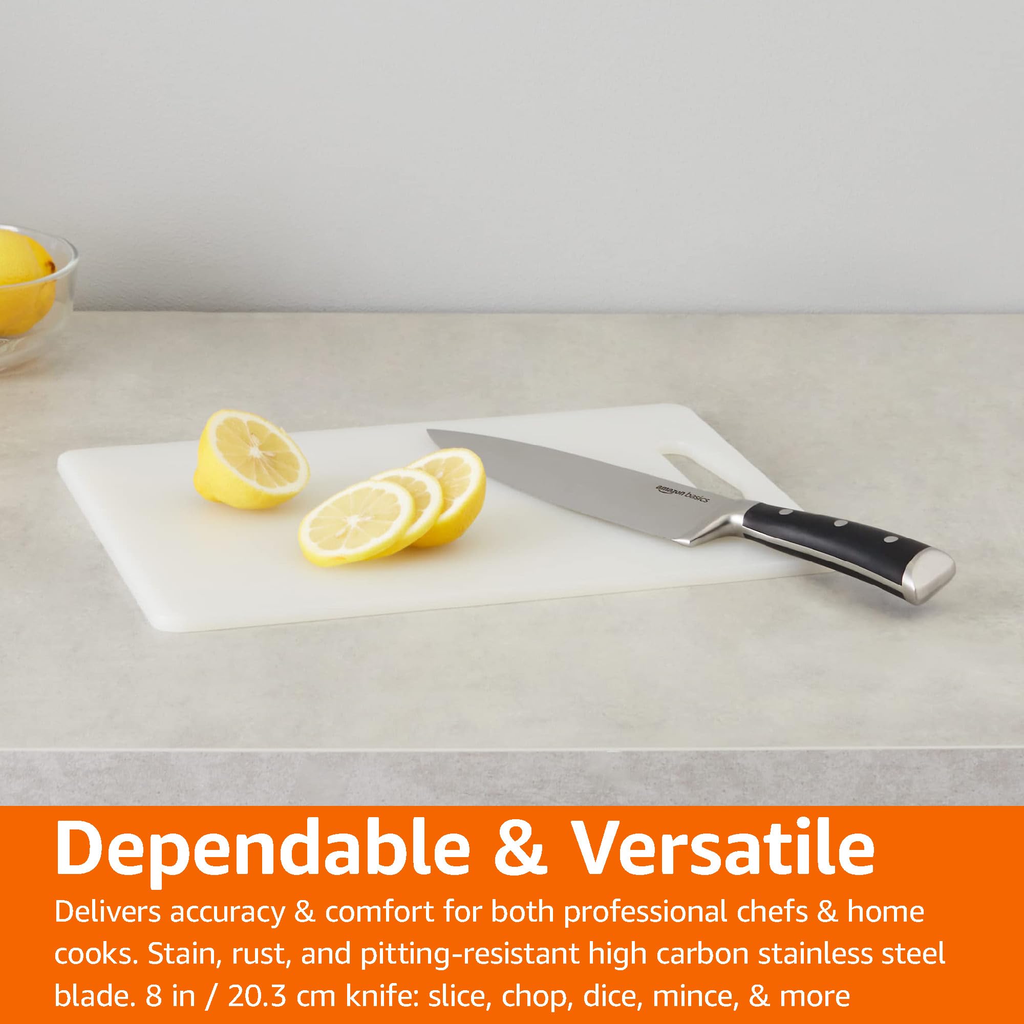 Amazon Basics coltello da chef 20 cm 8 pollici tre rivetti