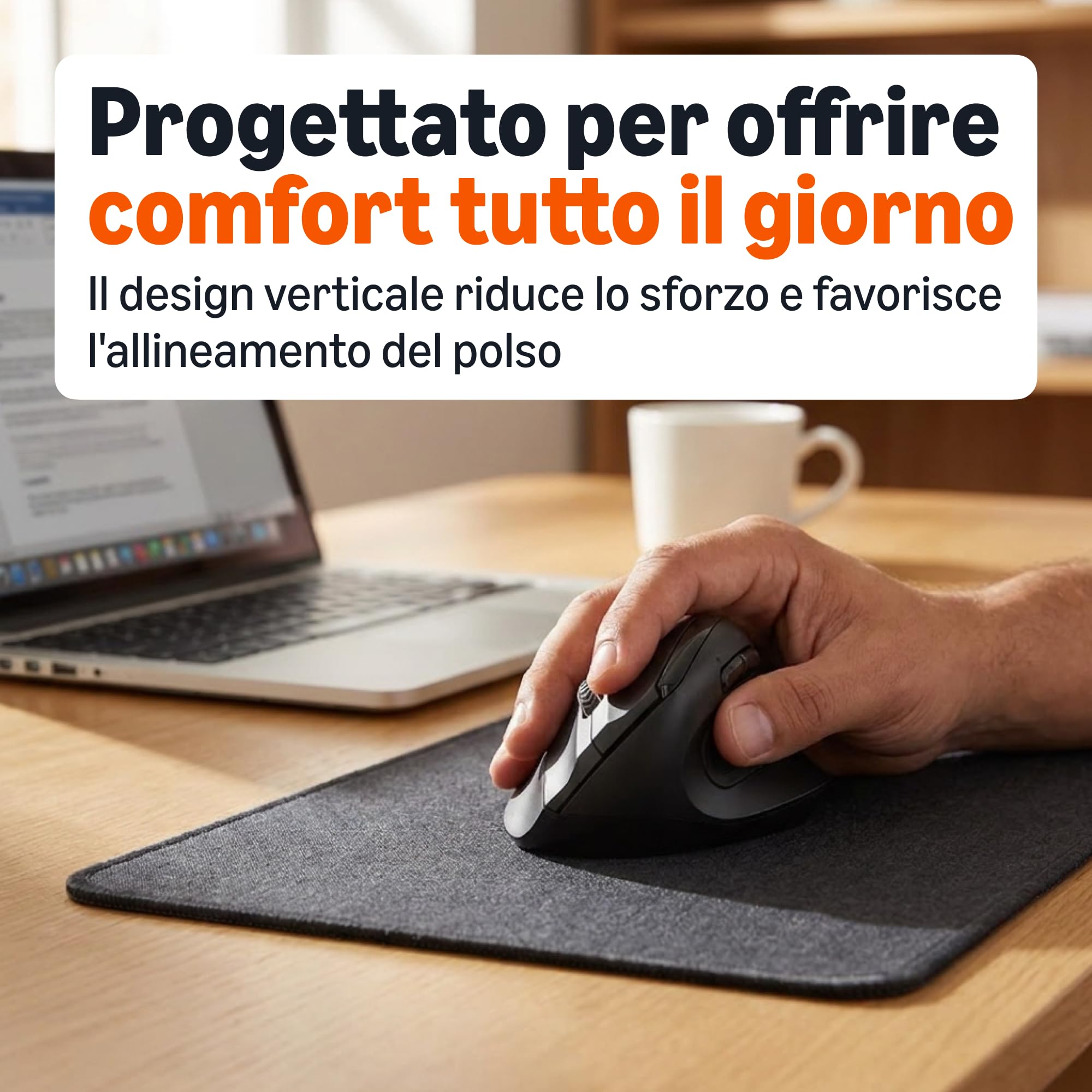 AmazonBasics Mouse wireless verticale nero 6 pulsanti destrimani