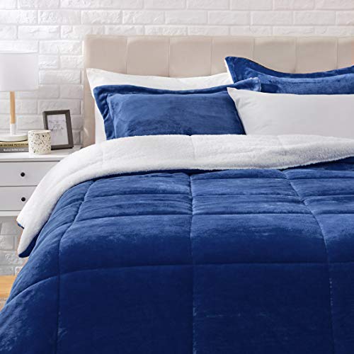 AmazonBasics Sherpa Set Copripiumino 3 Pezzi Blu Navy Morbido