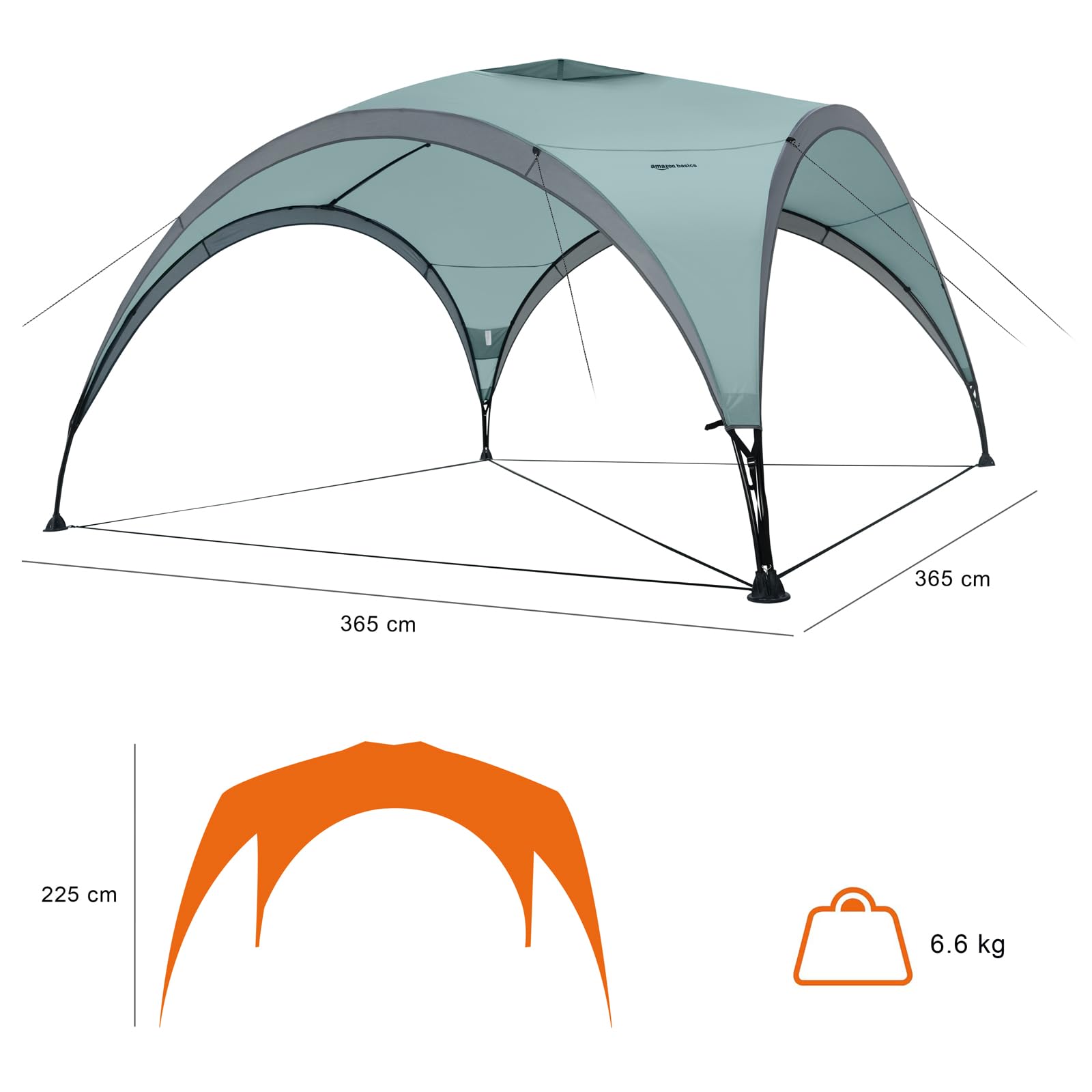 Amazon Basics Gazebo Giardino Spiaggia 3,65x3,65 m Verde