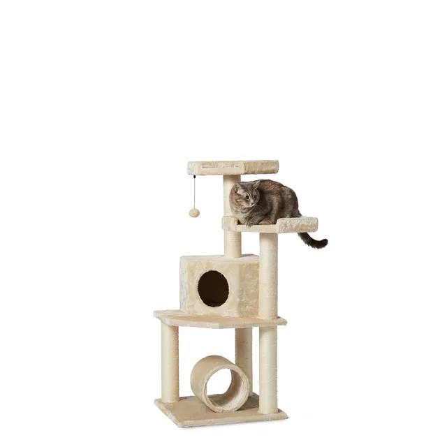 AmazonBasics Albero Tiragraffi Gatti Beige con Tunnel