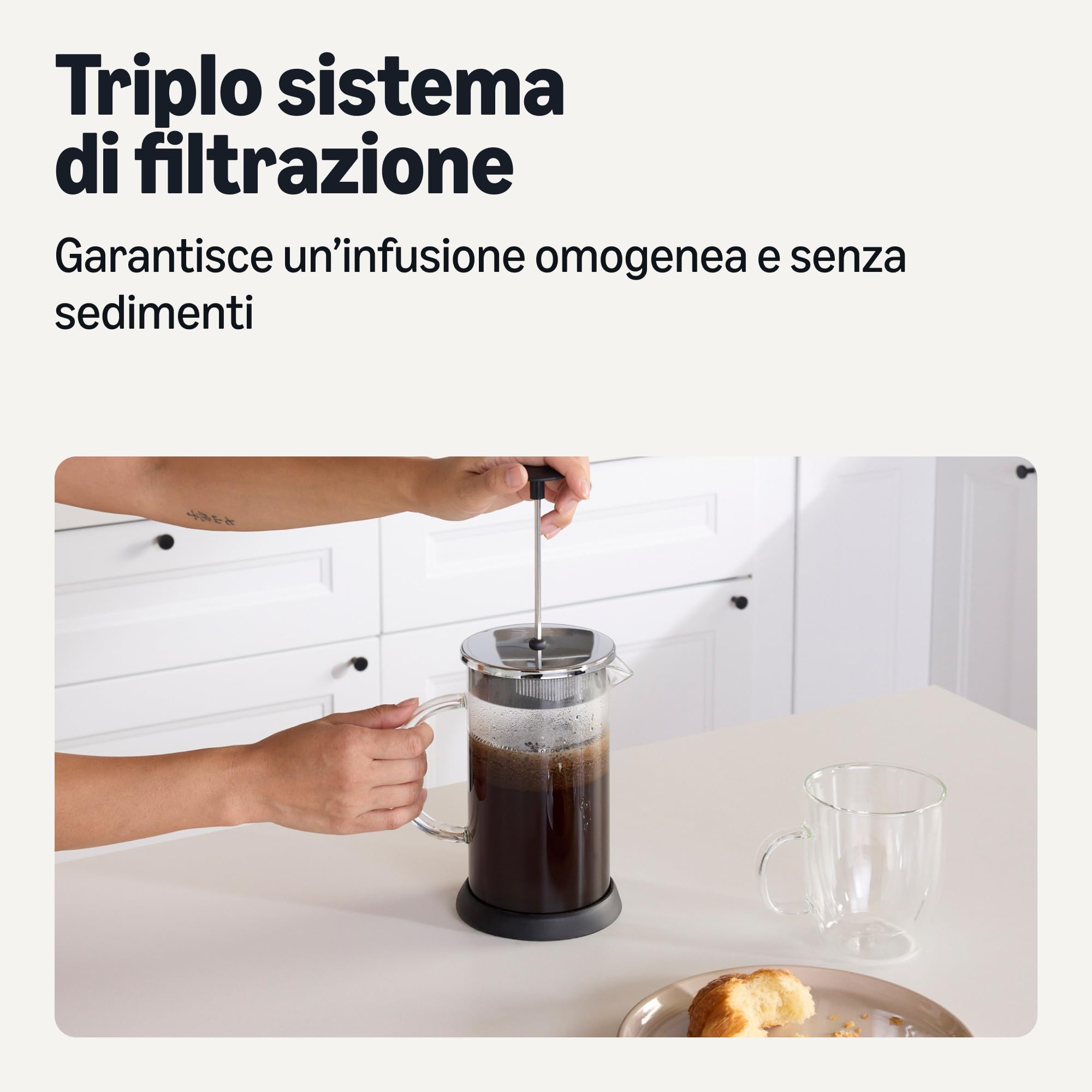 Amazon Basics caffettiera stantuffo vetro 1L 6 tazze