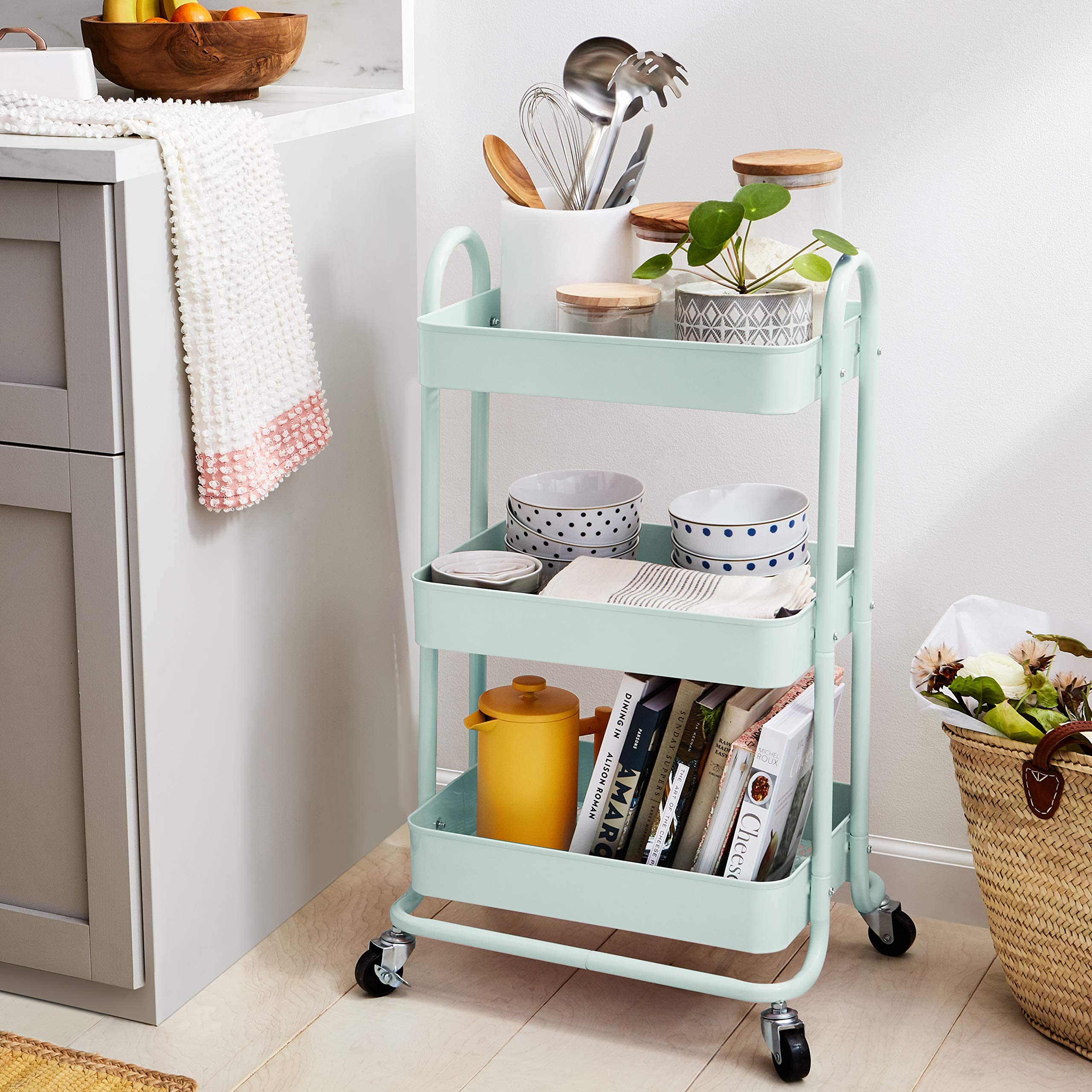 AmazonBasics carrello 3 scomparti verde menta con ruote