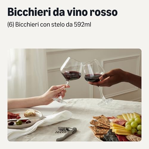 AmazonBasics Bicchieri Vino Rosso con Stelo Set 4 Pezzi 592ml