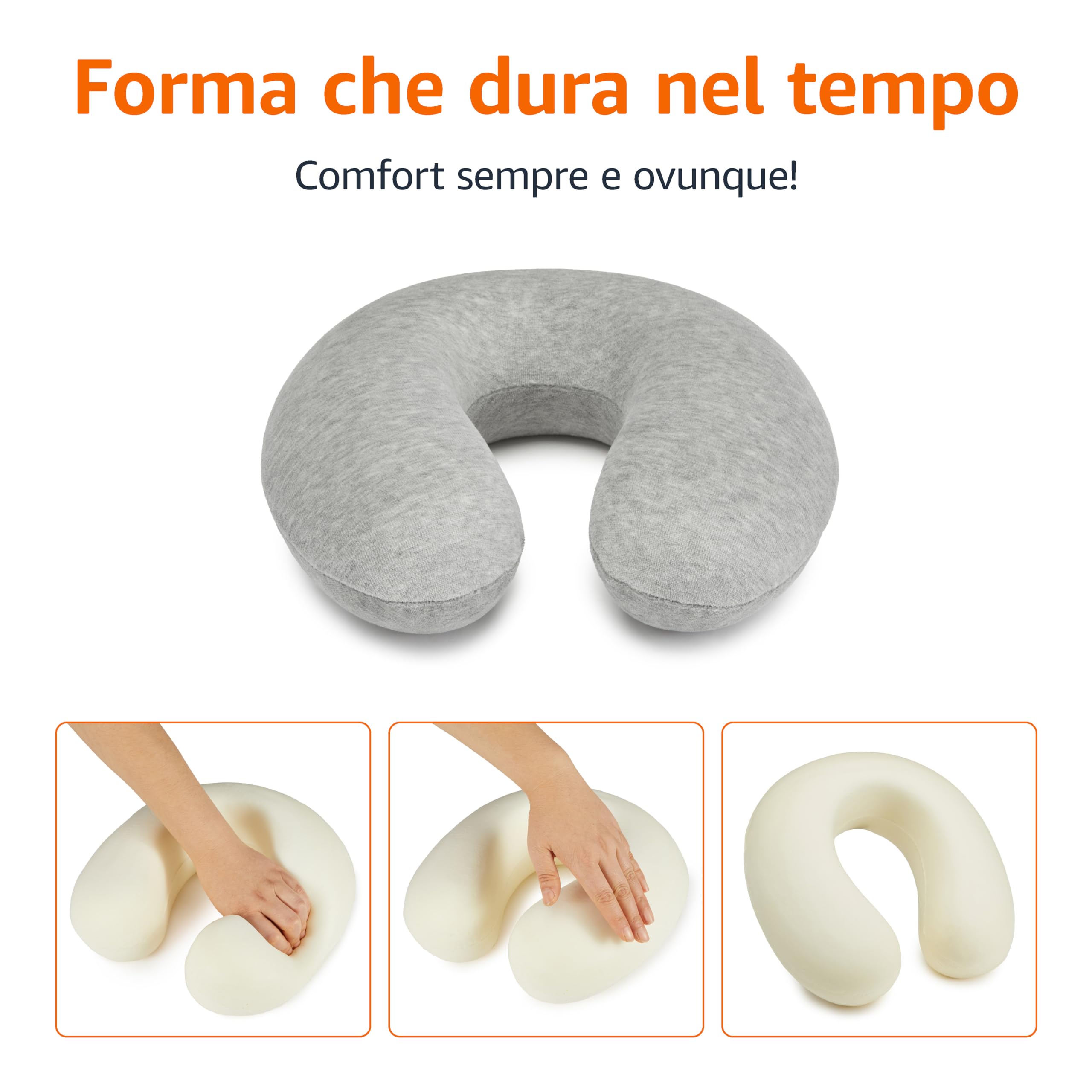 Amazon Basics Cuscino da Viaggio Memory Foam Grigio semicircolare