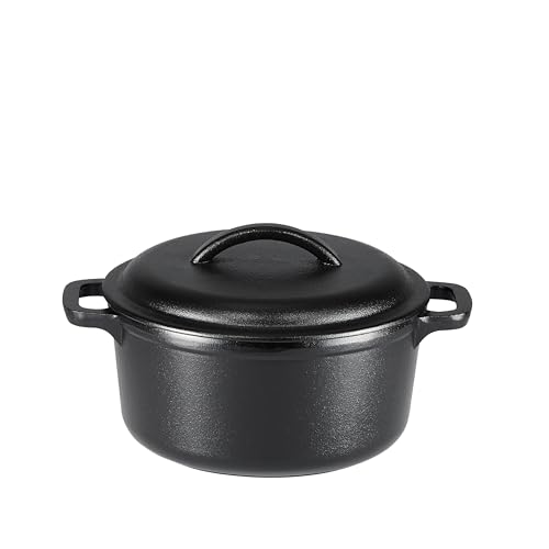 AmazonBasics Casseruola Ghisa 1,89 L Nera Doppio Manico
