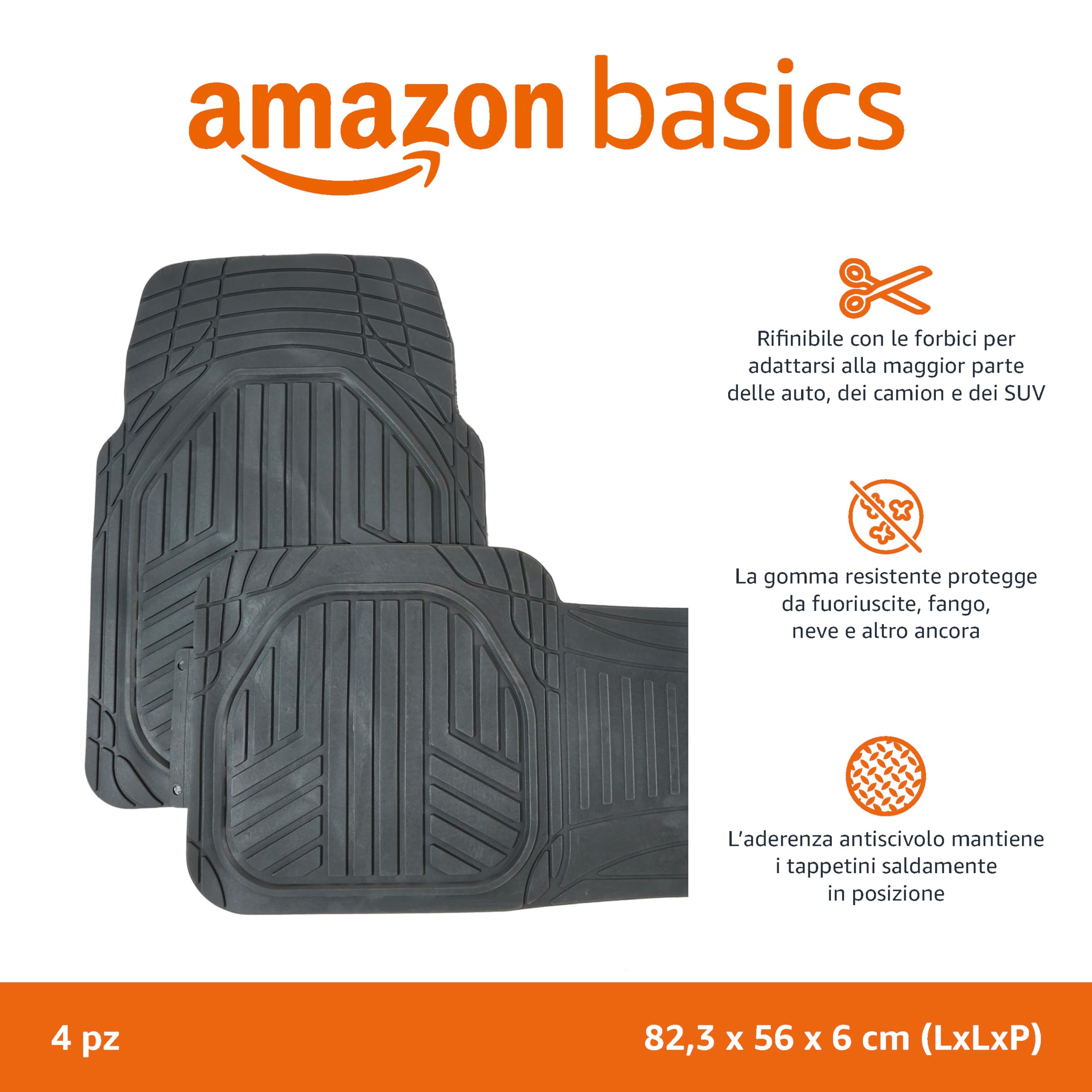 AmazonBasics Tappetini Auto in PVC 4 Pezzi Neri Antiscivolo