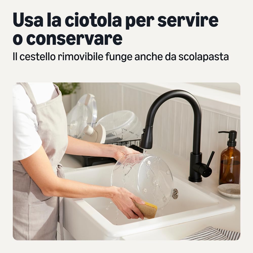 Amazon Basics centrifuga insalata 4L grigio lino senza BPA