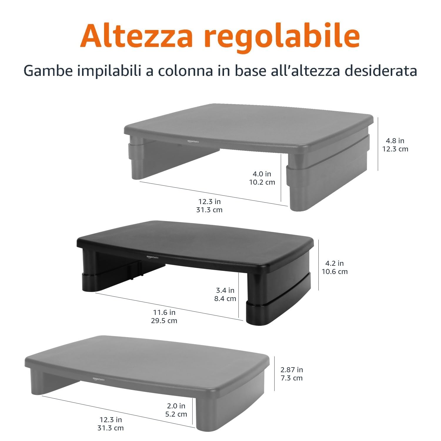 AmazonBasics Supporto Rialzato Monitor Nero 10kg regolabile