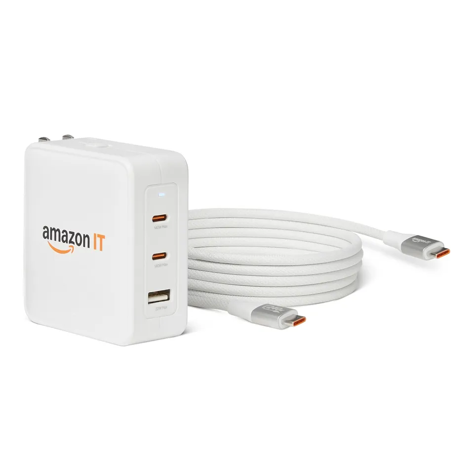 Amazon Basics Caricabatterie da Parete 140W con Cavo USB-C GaN 1 pz