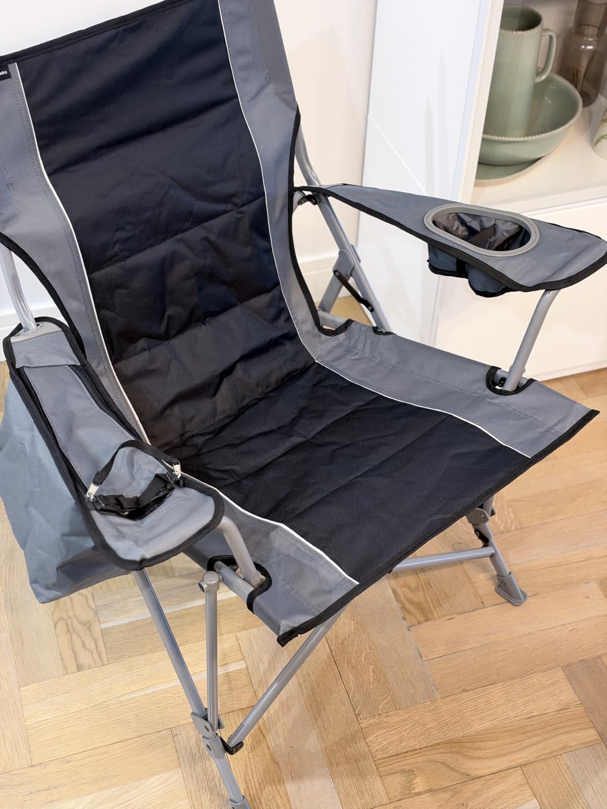 AmazonBasics sedia campeggio oversize pieghevole nero grigio