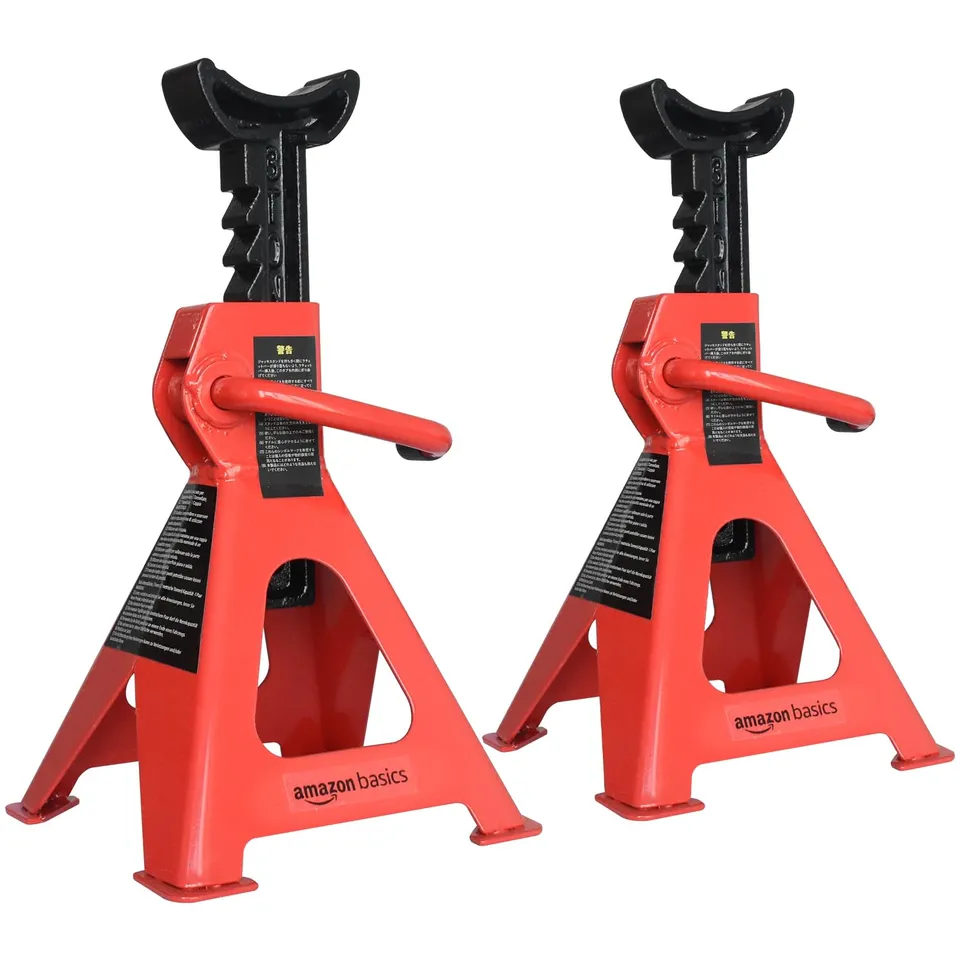 AmazonBasics Cavalletti Auto Acciaio 3 T Rosso Nero Paio