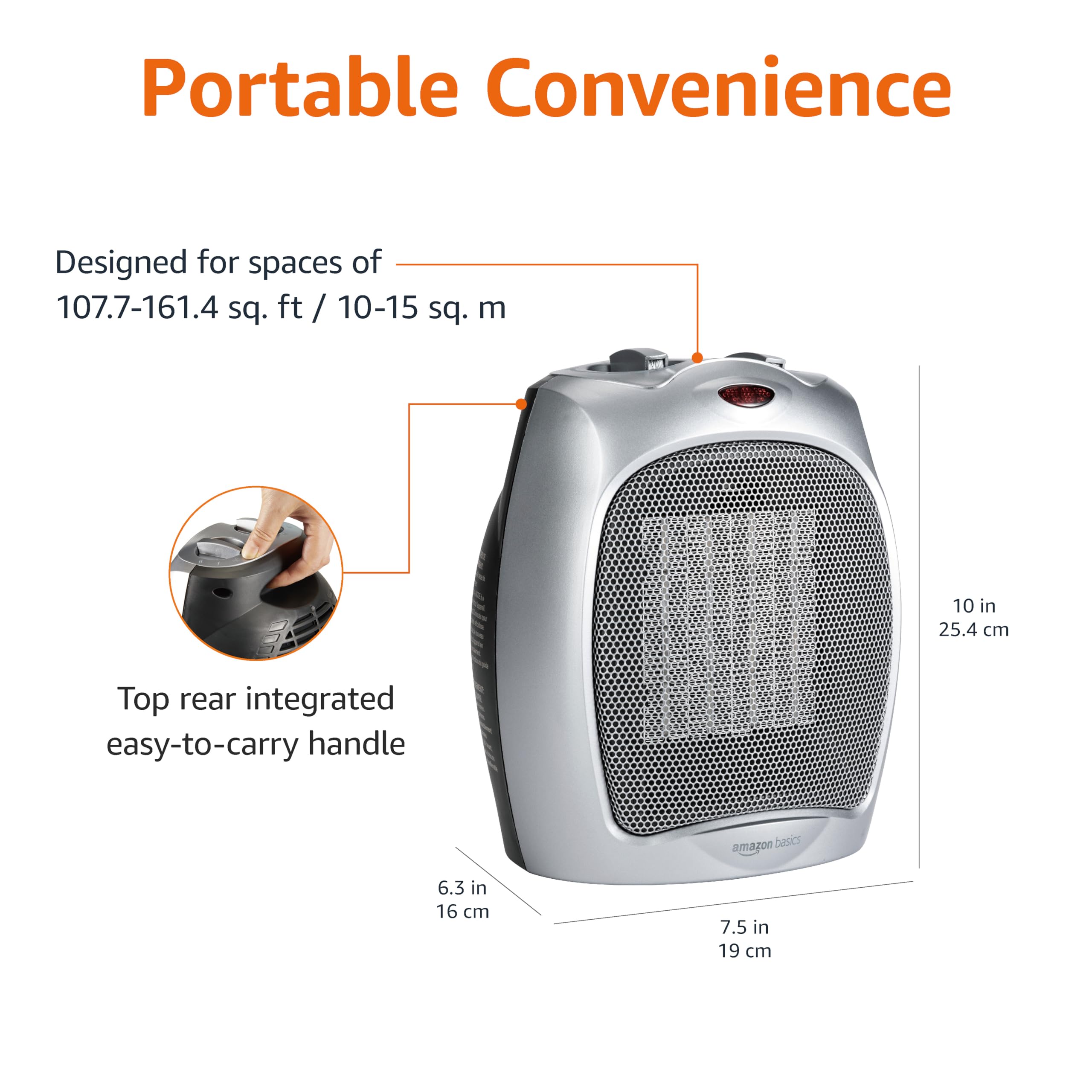 AmazonBasics Stufetta Elettrica 1500W Protezione Ribaltamento