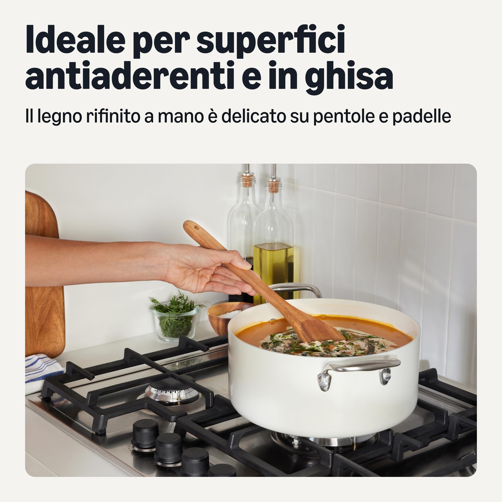 AmazonBasics Set Utensili Cucina Legno 6 Pezzi Acacia