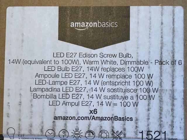 Amazon Basics Lampadina LED E27 14W 100W 2 Pezzi Calda
