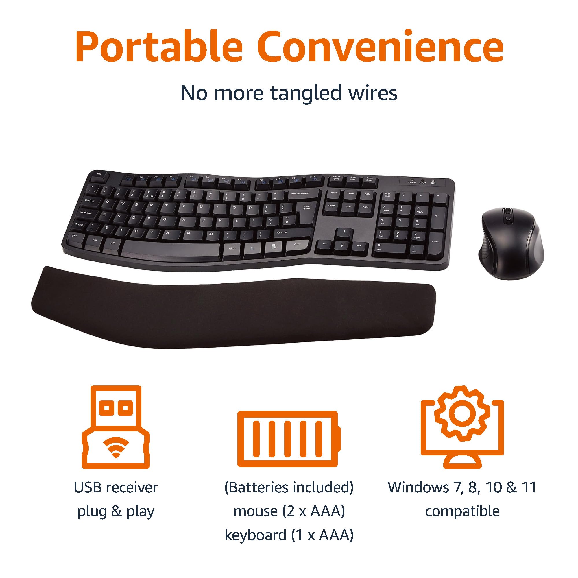AmazonBasics Combo Tastiera Ergonomica Wireless Mouse Nero UK