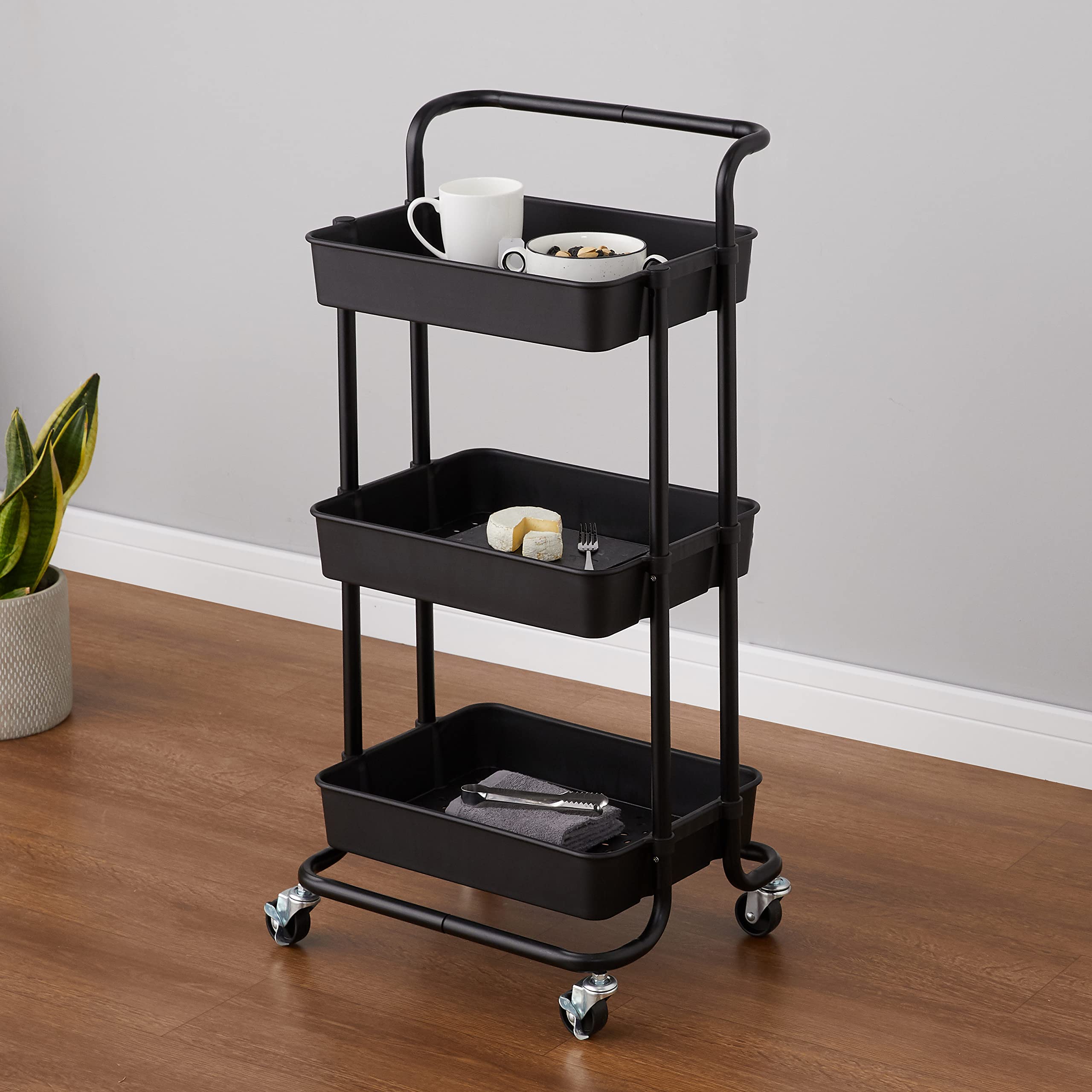 Amazon Basics Carrello 3 Ripiani Nero con Ruote