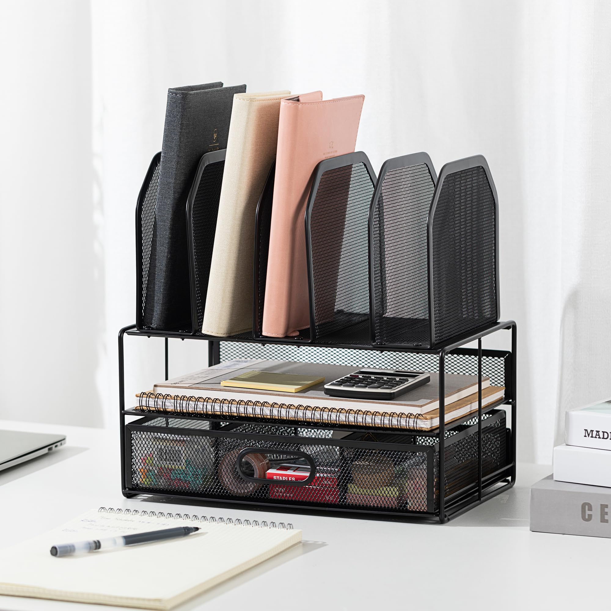 Amazon Basics Organizer Scrivania Rete Nero con Cassetto