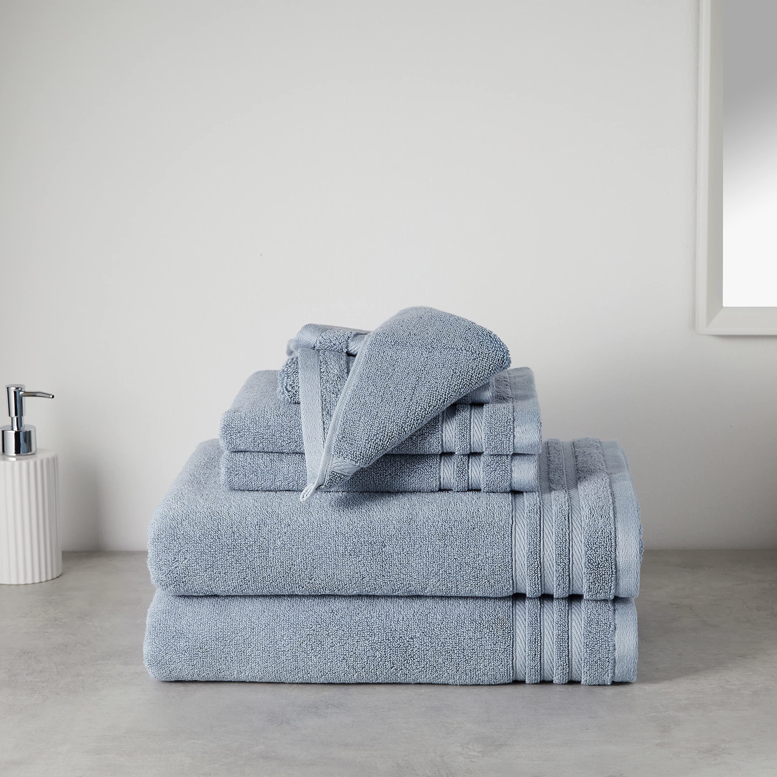 Amazon Basics set asciugamani cotone 6 pezzi blu