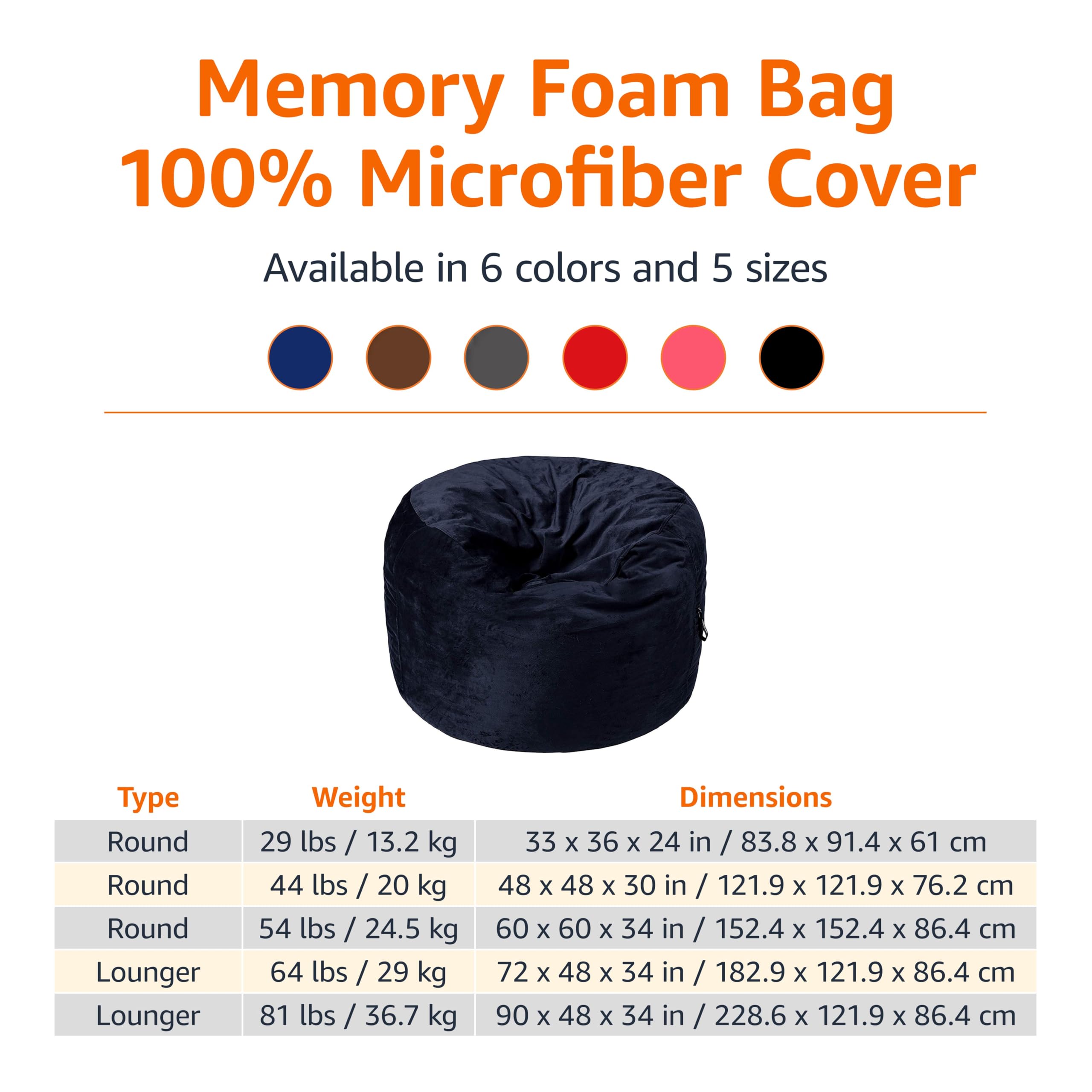 Amazon Basics Poltrona a Sacco Memory Foam Blu Chair 3'