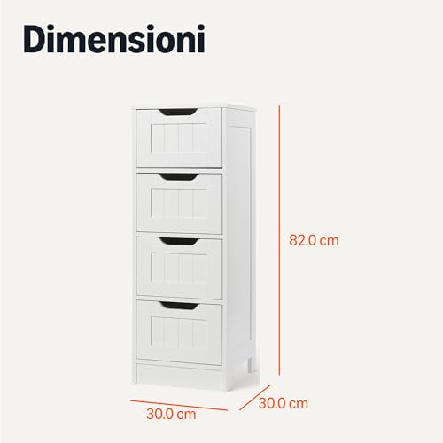 AmazonBasics Mobile Bagno 4 Cassetti Bianco MDF 30x30x82