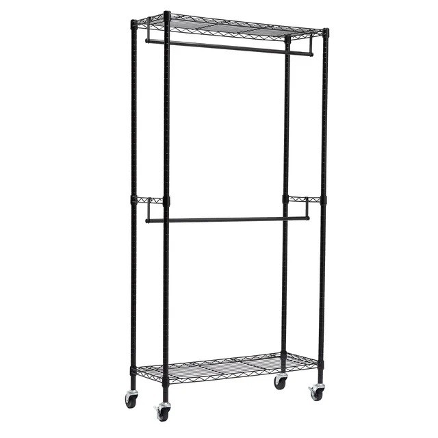 AmazonBasics Stand Appendiabiti Doppia Barra Nero con Rotelle