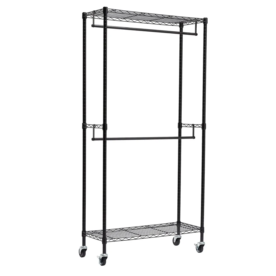 AmazonBasics Stand Appendiabiti Doppia Barra Nero con Rotelle