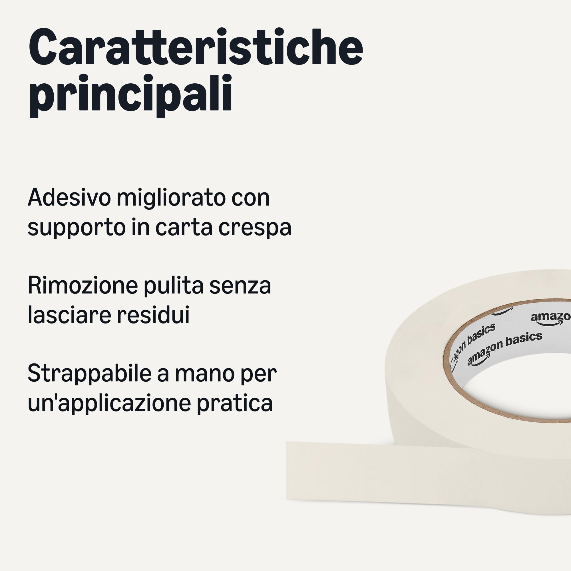Amazon Basics nastro per mascheratura beige 2,4cm 6 rotoli