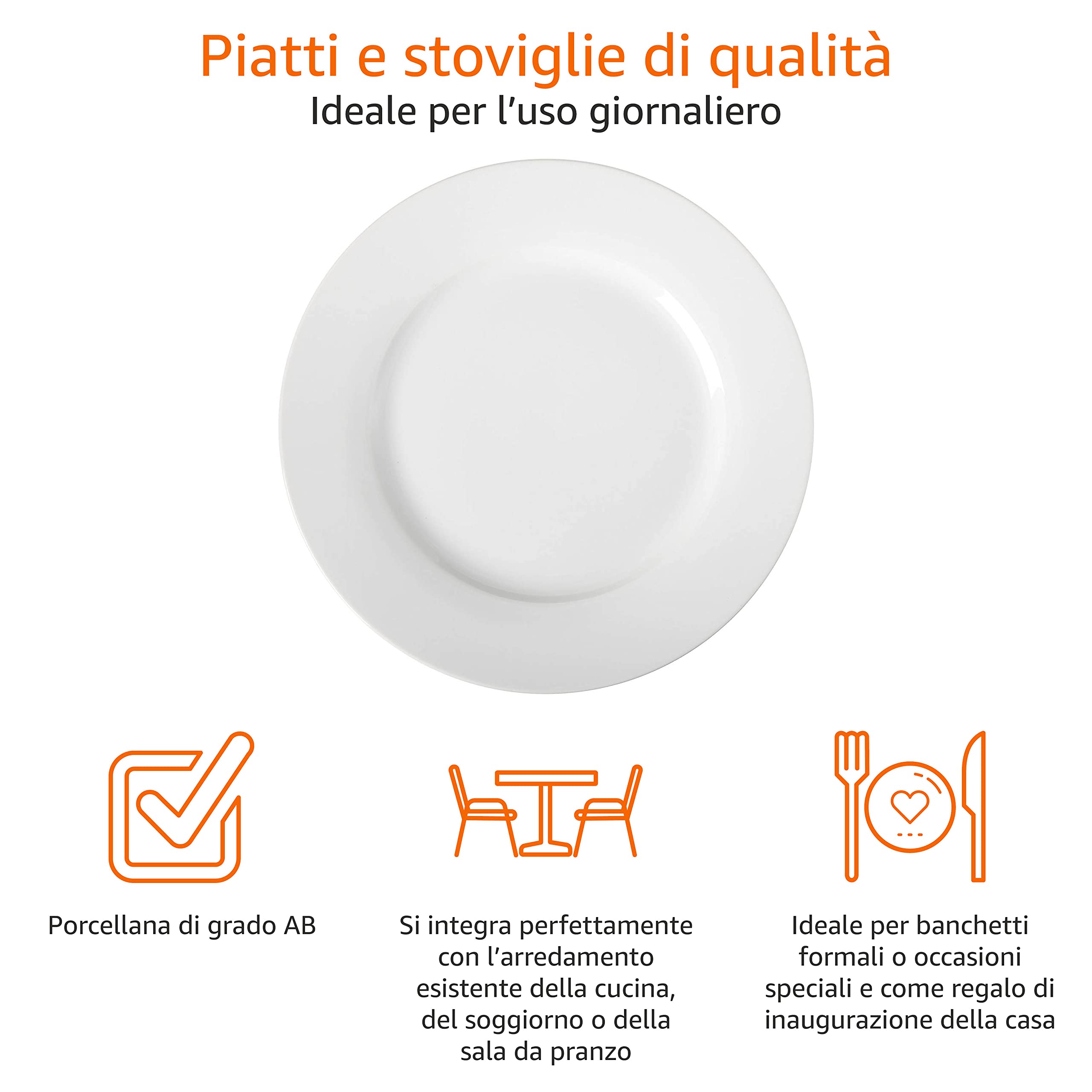 AmazonBasics Piatti Piani Porcellana 26,7 cm 6 Pezzi