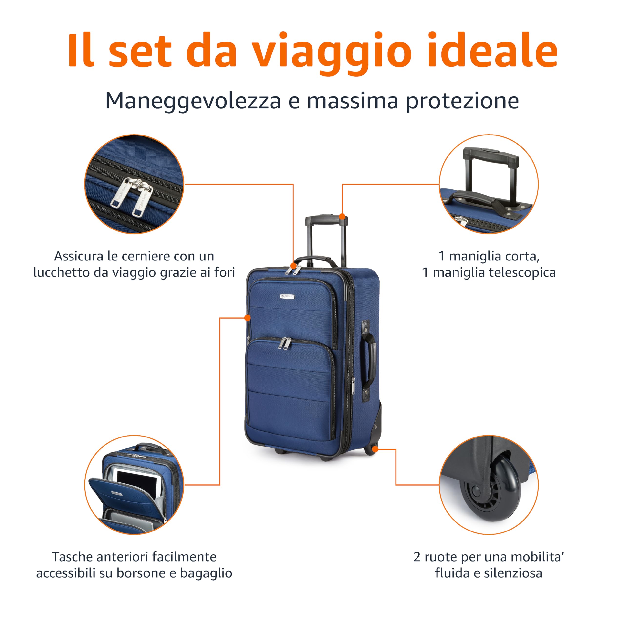 Amazon Basics set valigie espandibile blu scuro 2 pezzi
