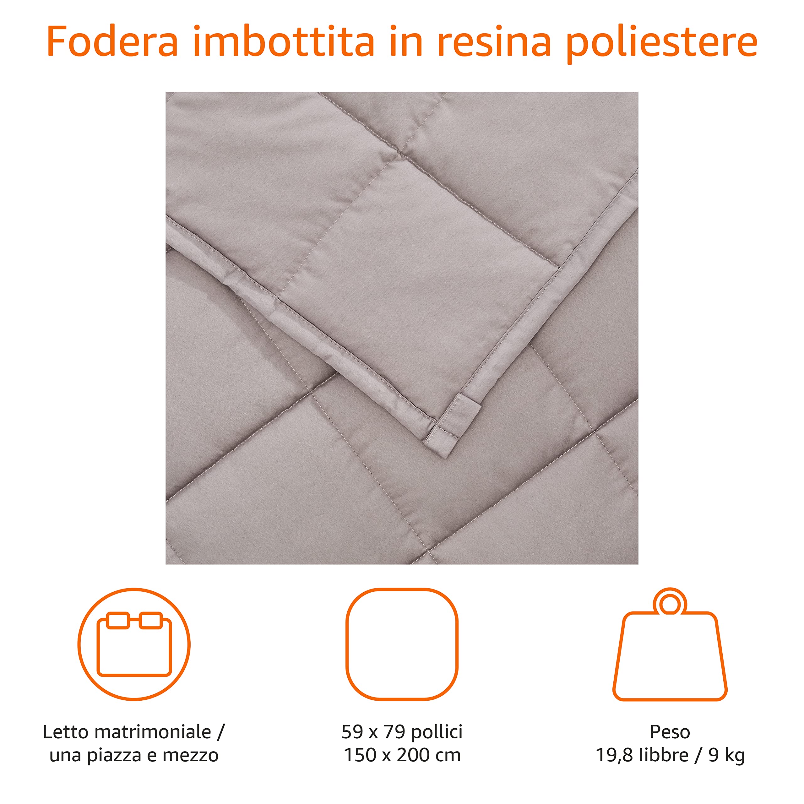AmazonBasics Coperta ponderata 9 kg 152x203 cm grigio scuro cotone