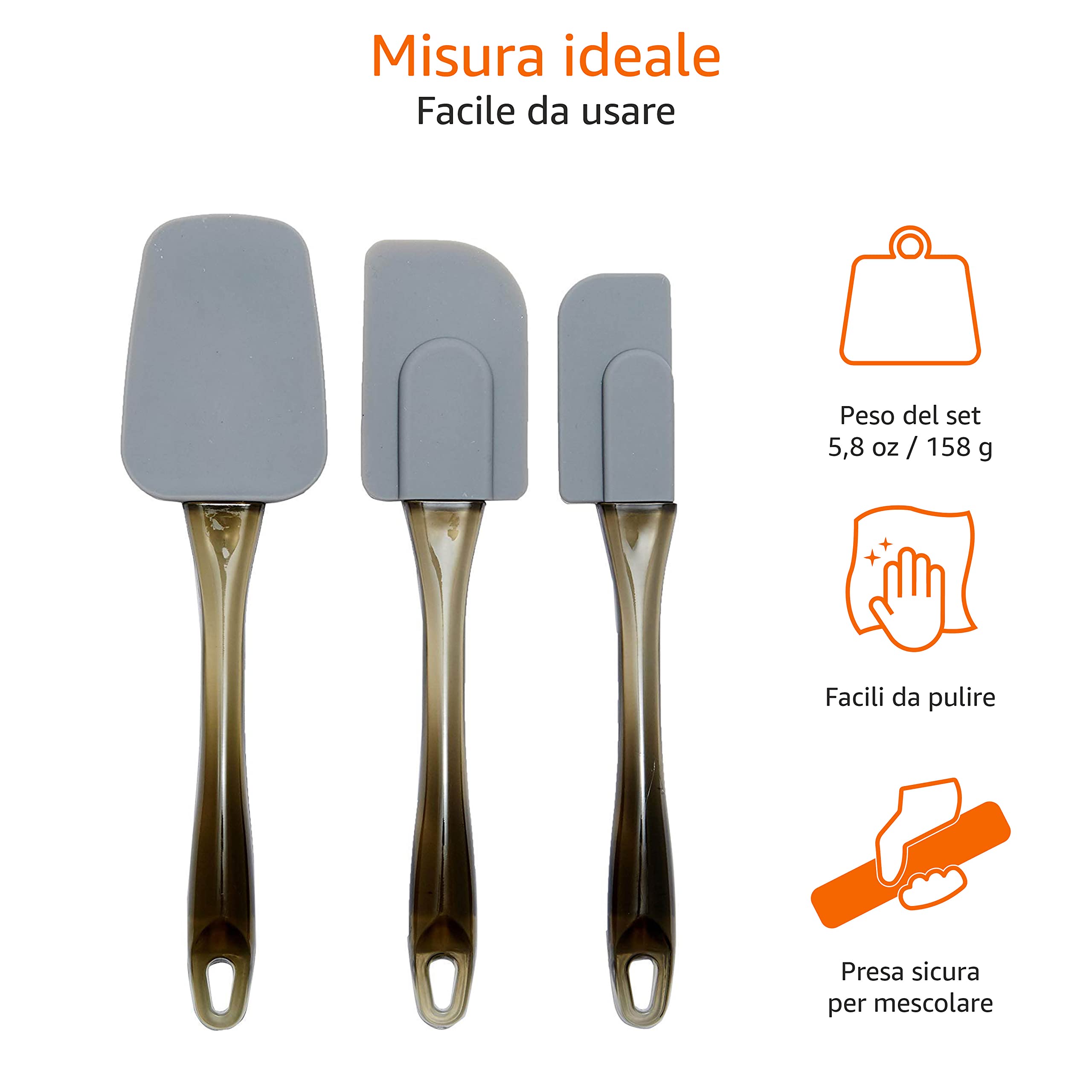 AmazonBasics Set 3 Spatole Silicone Grigio Cucina