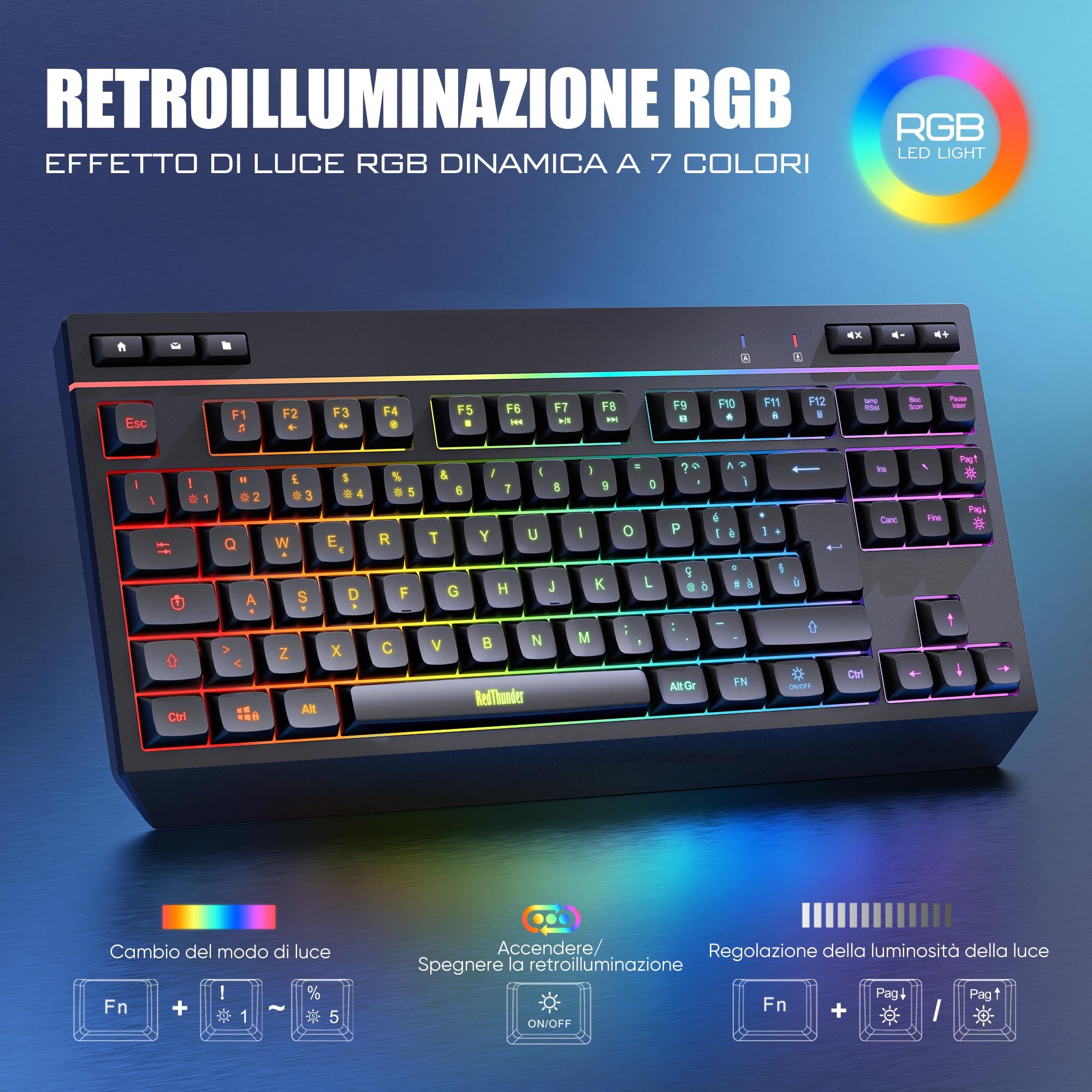 RedThunder K20 tastiera wireless gaming RGB nero layout IT