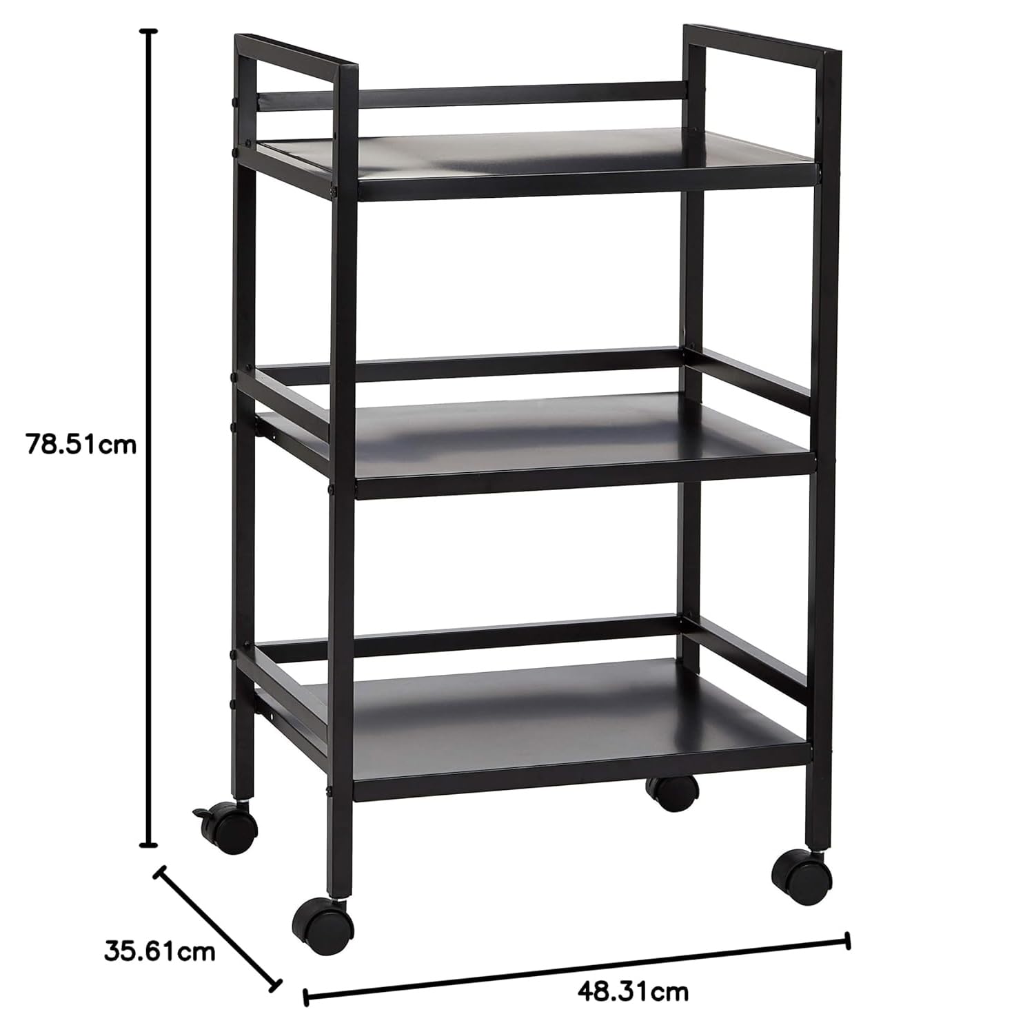 AmazonBasics Carrello 3 Ripiani Portaoggetti Metallo Nero Ruote