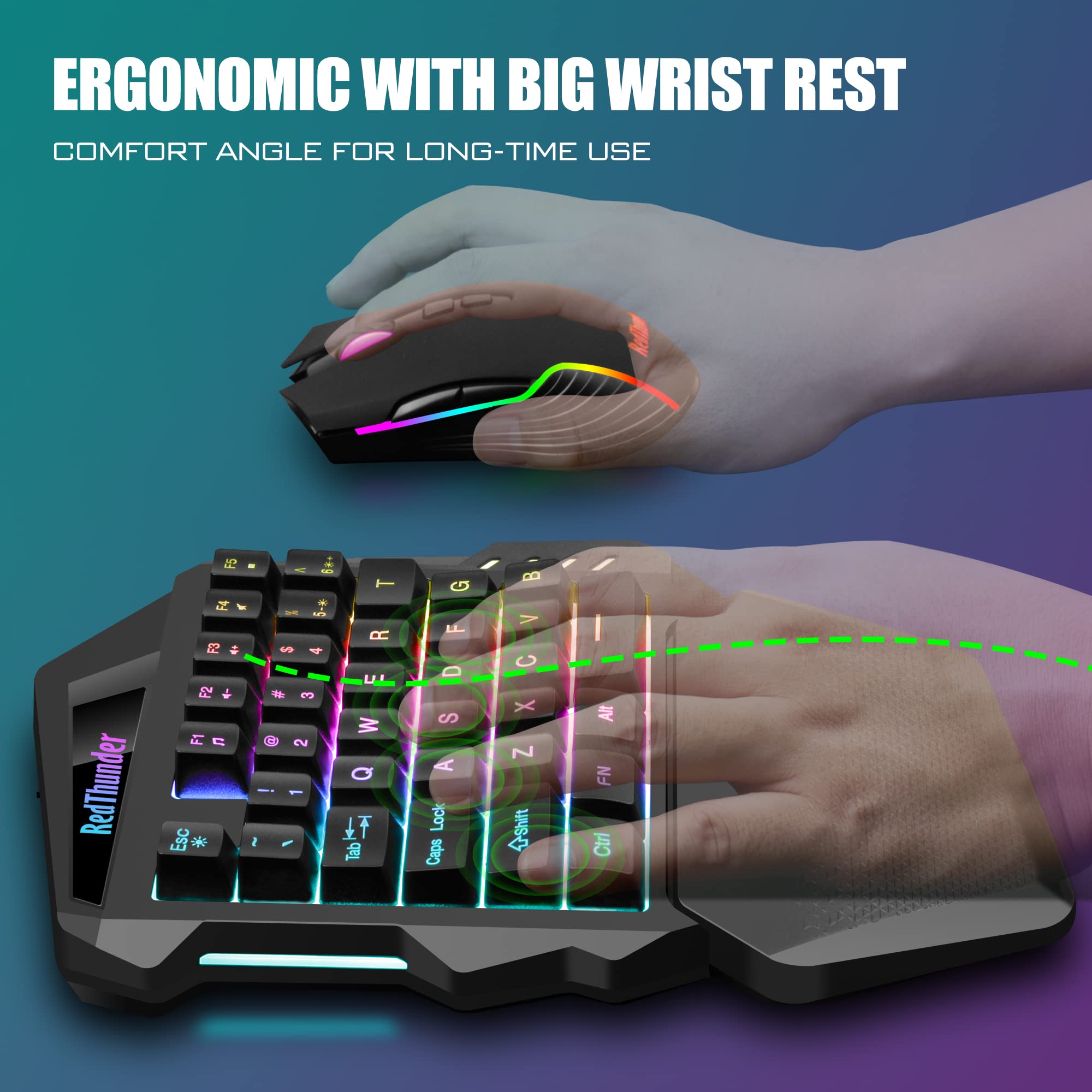 RedThunder G60 Tastiera Gaming a Una Mano Wireless Nera RGB