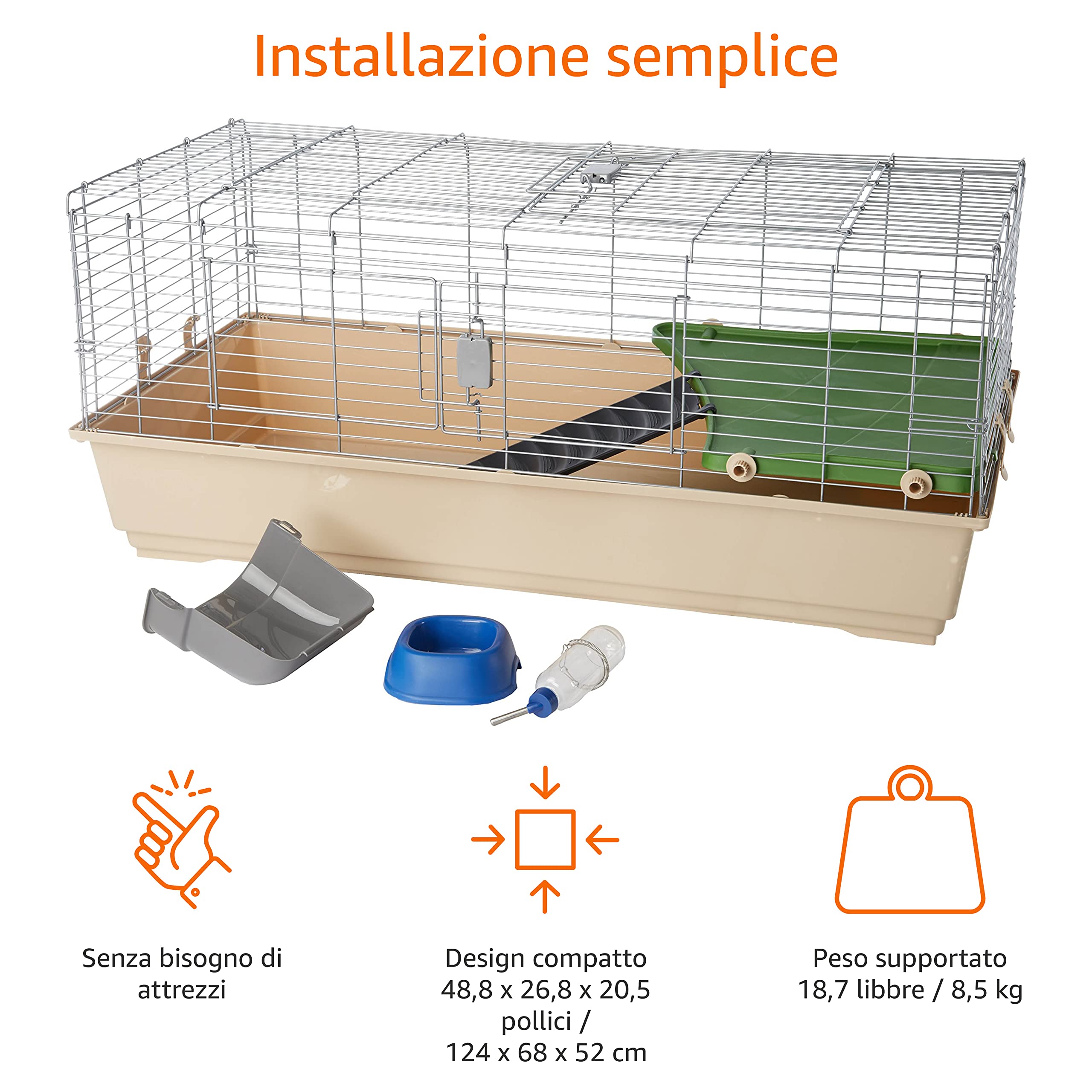 Amazon Basics Gabbia Conigli Jumbo 124cm con accessori