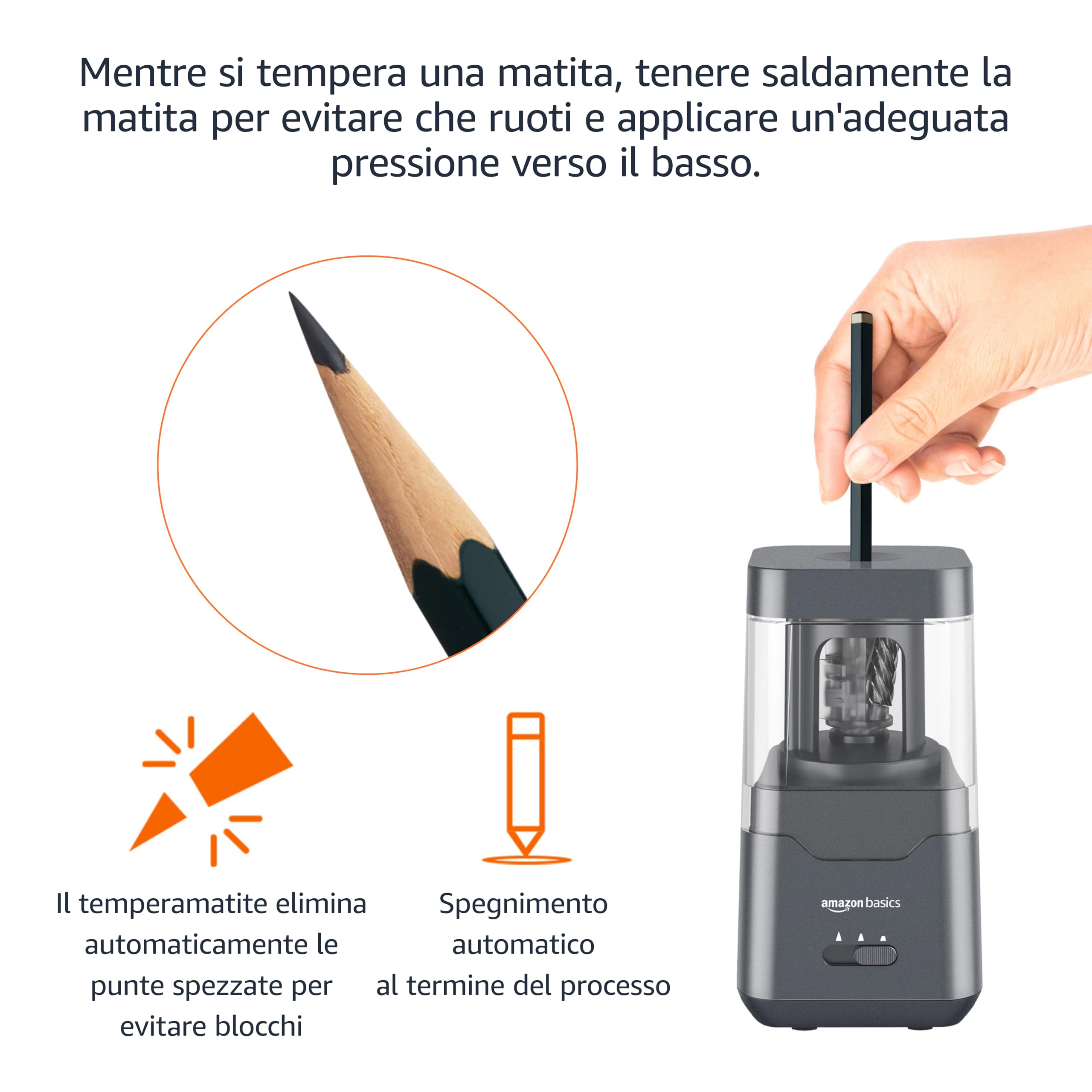 Amazon Basics Temperamatite Elettrico Nero Batteria USB