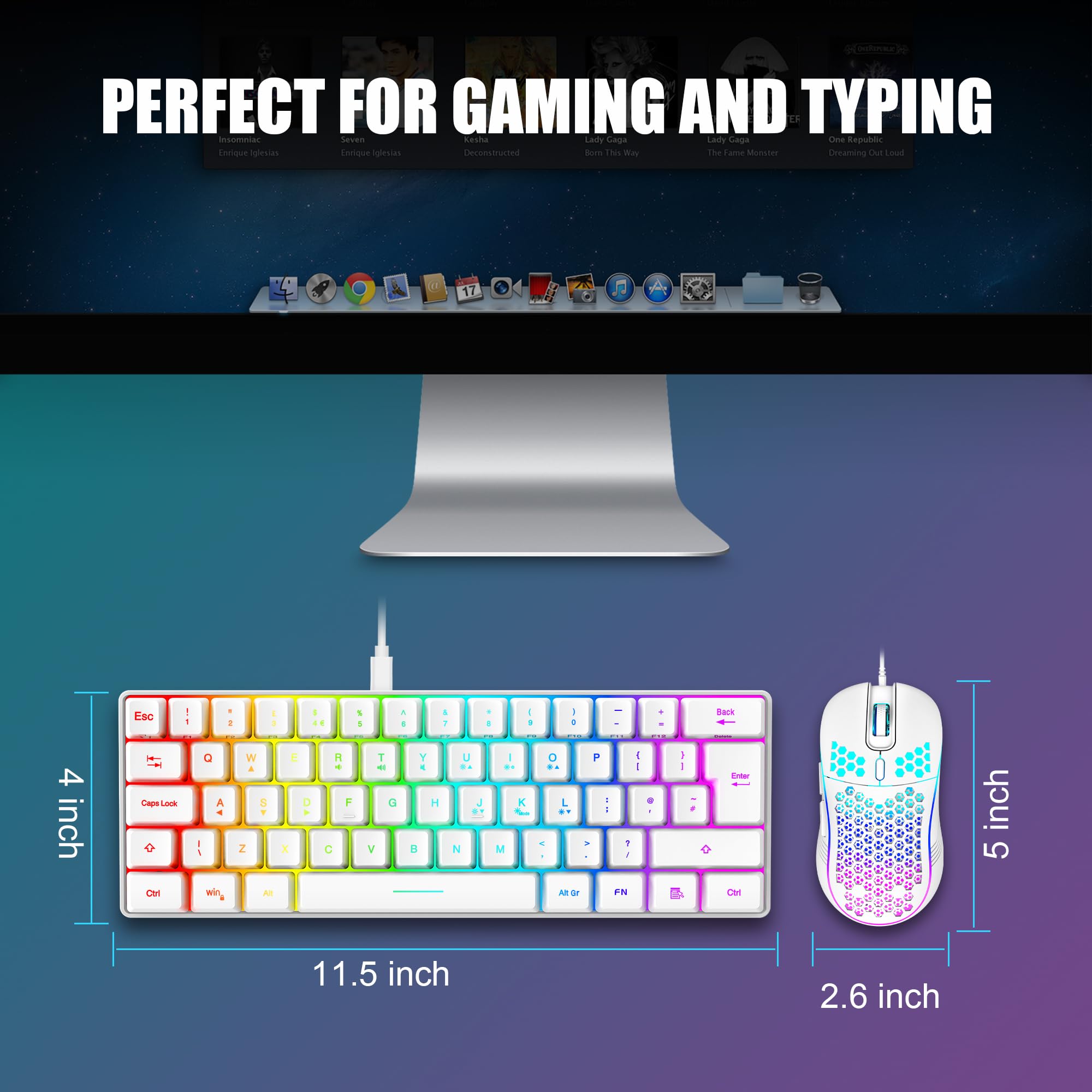 RedThunder kit tastiera e mouse gaming 60% RGB bianco