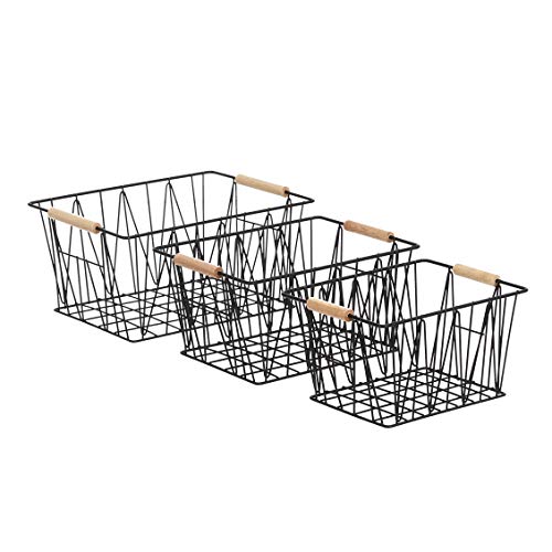 Amazon Basics Set 3 Cestini Filo Metallico Nero Impilabili