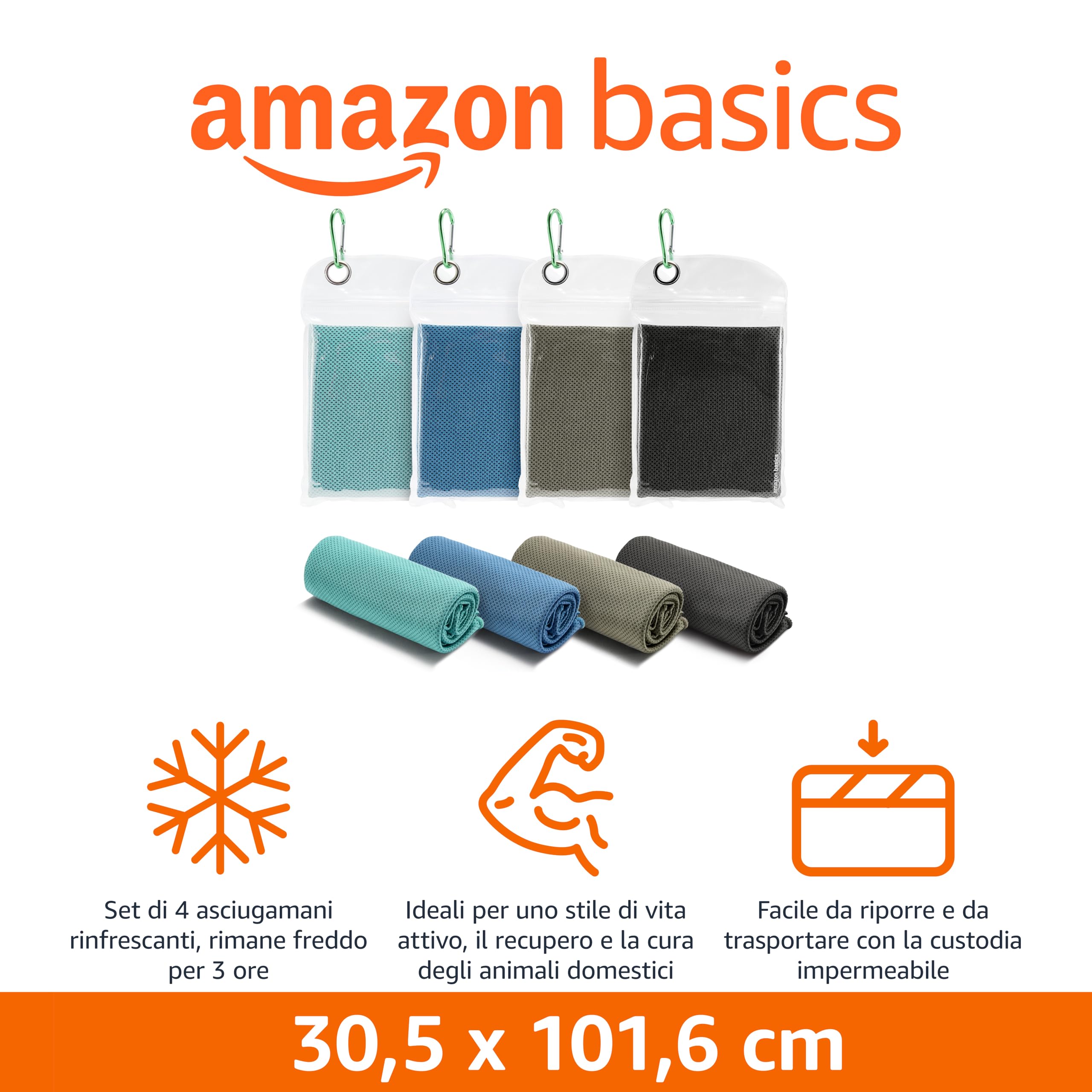 AmazonBasics Asciugamani Rinfrescanti Palestra x4 Colorati