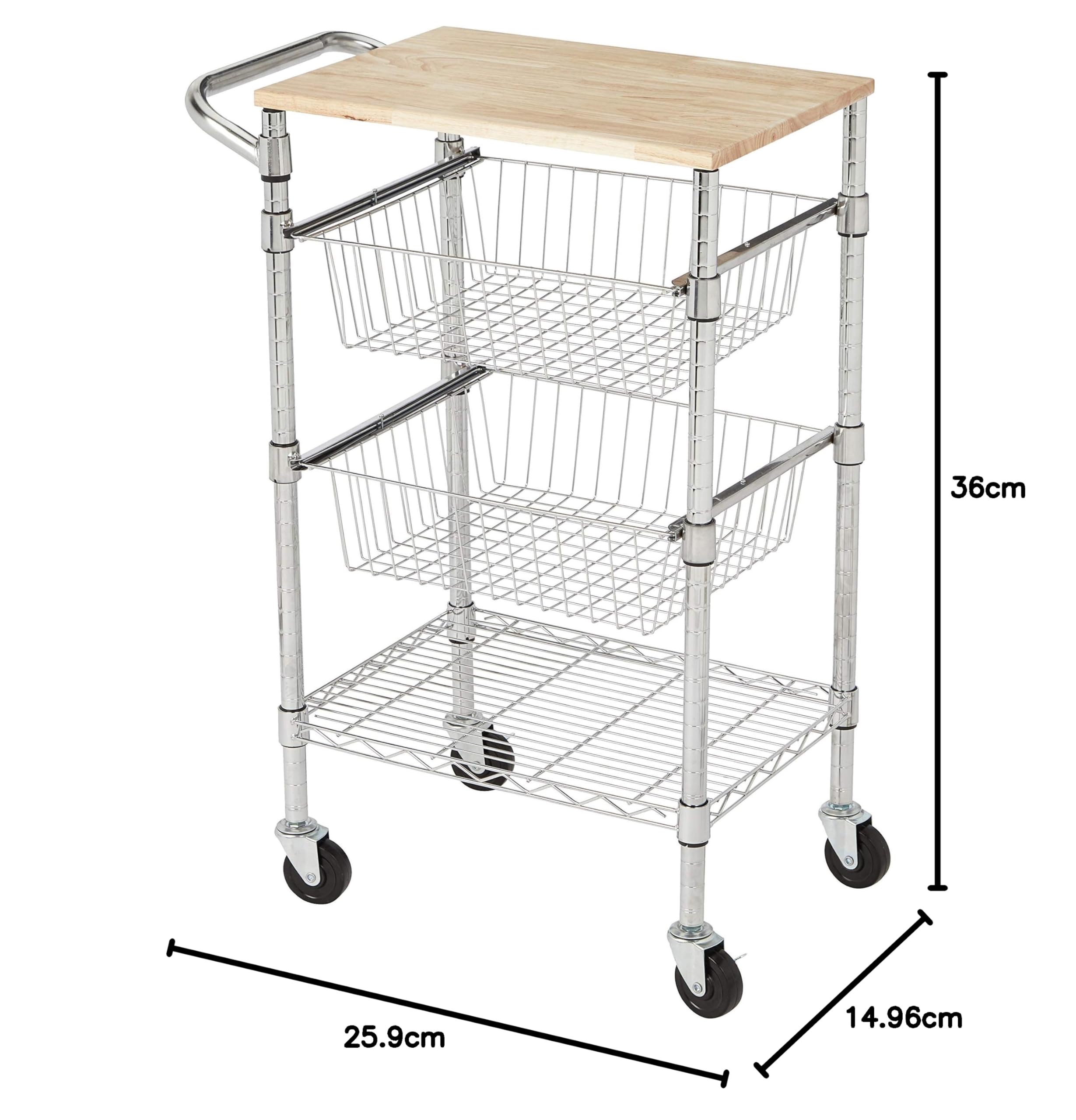 AmazonBasics Carrello cucina 3 ripiani ruote argento