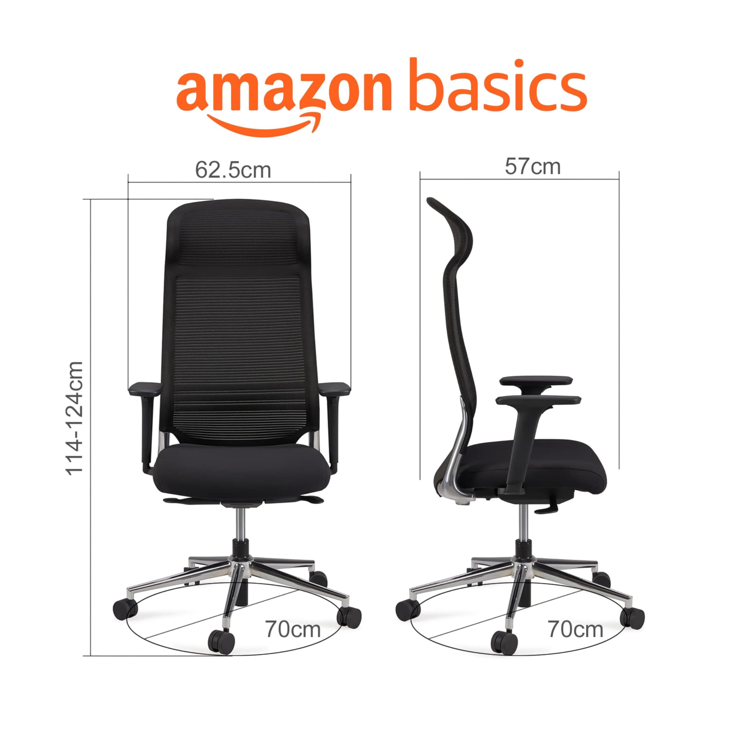 Amazon Basics Sedia Ufficio Ergonomica Nera Schienale Alto in Rete