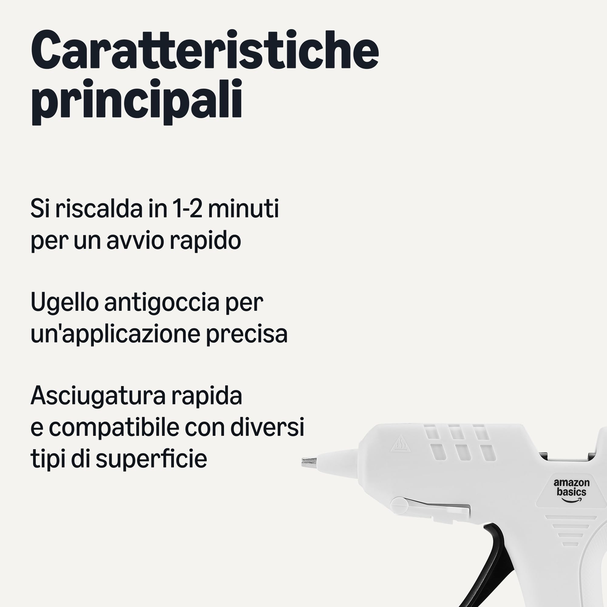 Amazon Basics Pistola Colla + 30 Stick pistola a caldo 20W bianca antigoccia