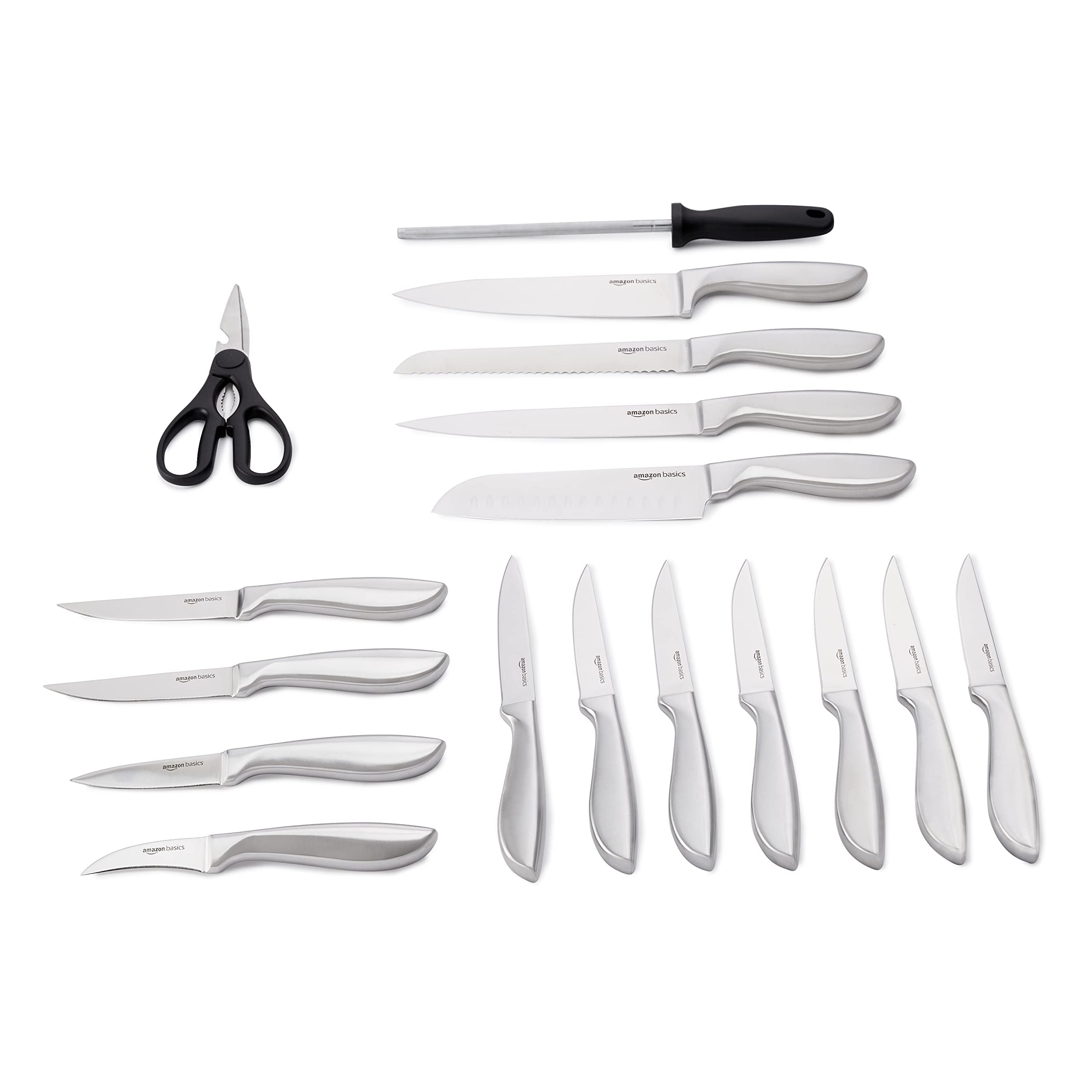 Amazon Basics set coltelli cucina 18 pezzi acciaio nero