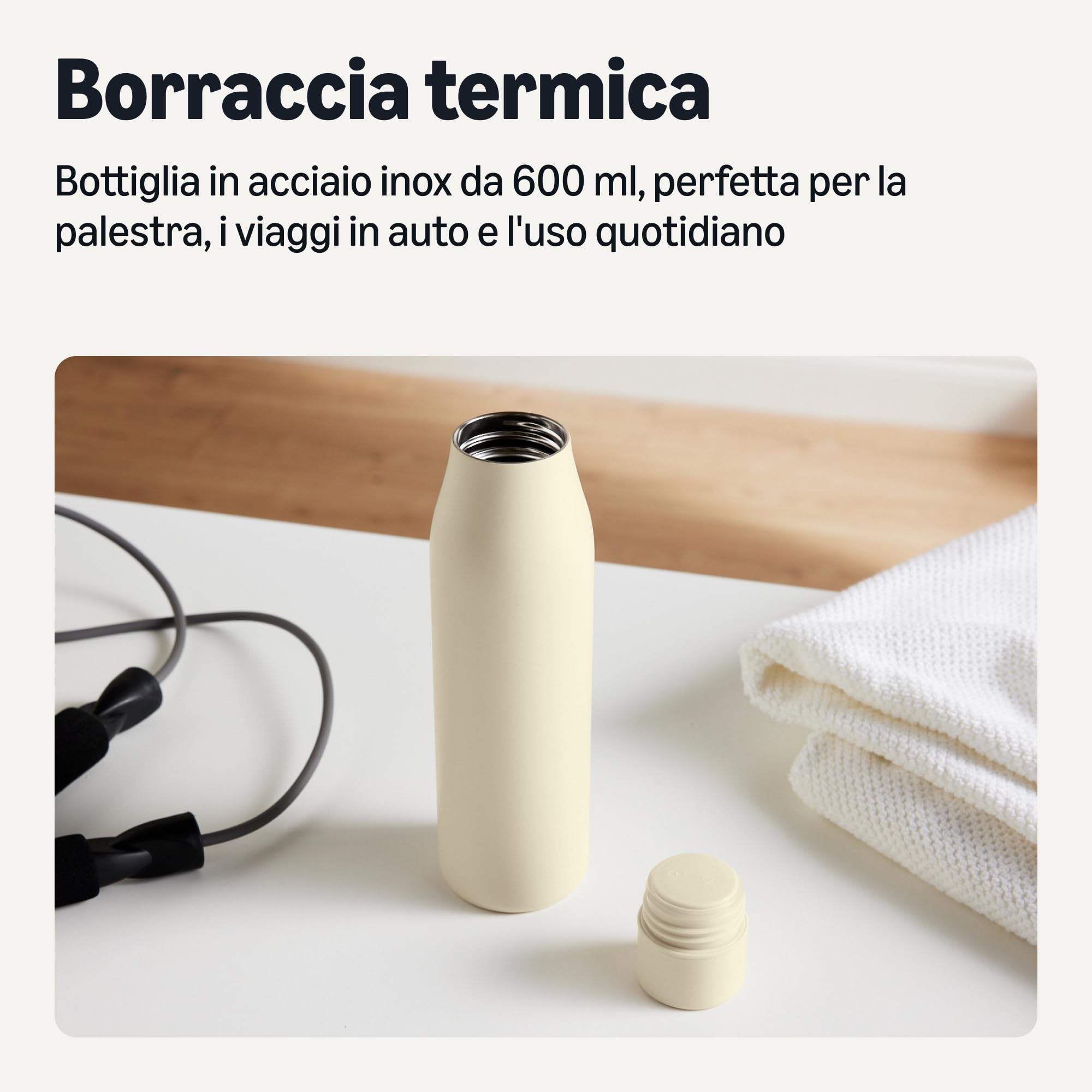 Amazon Basics Borraccia Termica 592 ml Bianco Sporco Inox