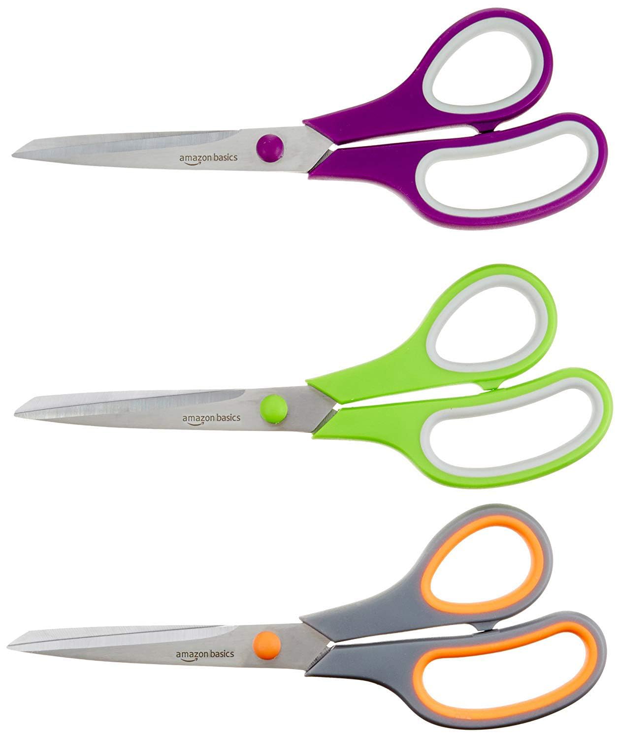 AmazonBasics forbici acciaio inox multiuso 20cm confezione 3 multicolore