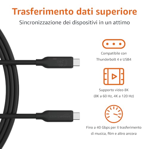 AmazonBasics Cavo USB4 USB-C 1 m 240W 40Gbps 8K Nero