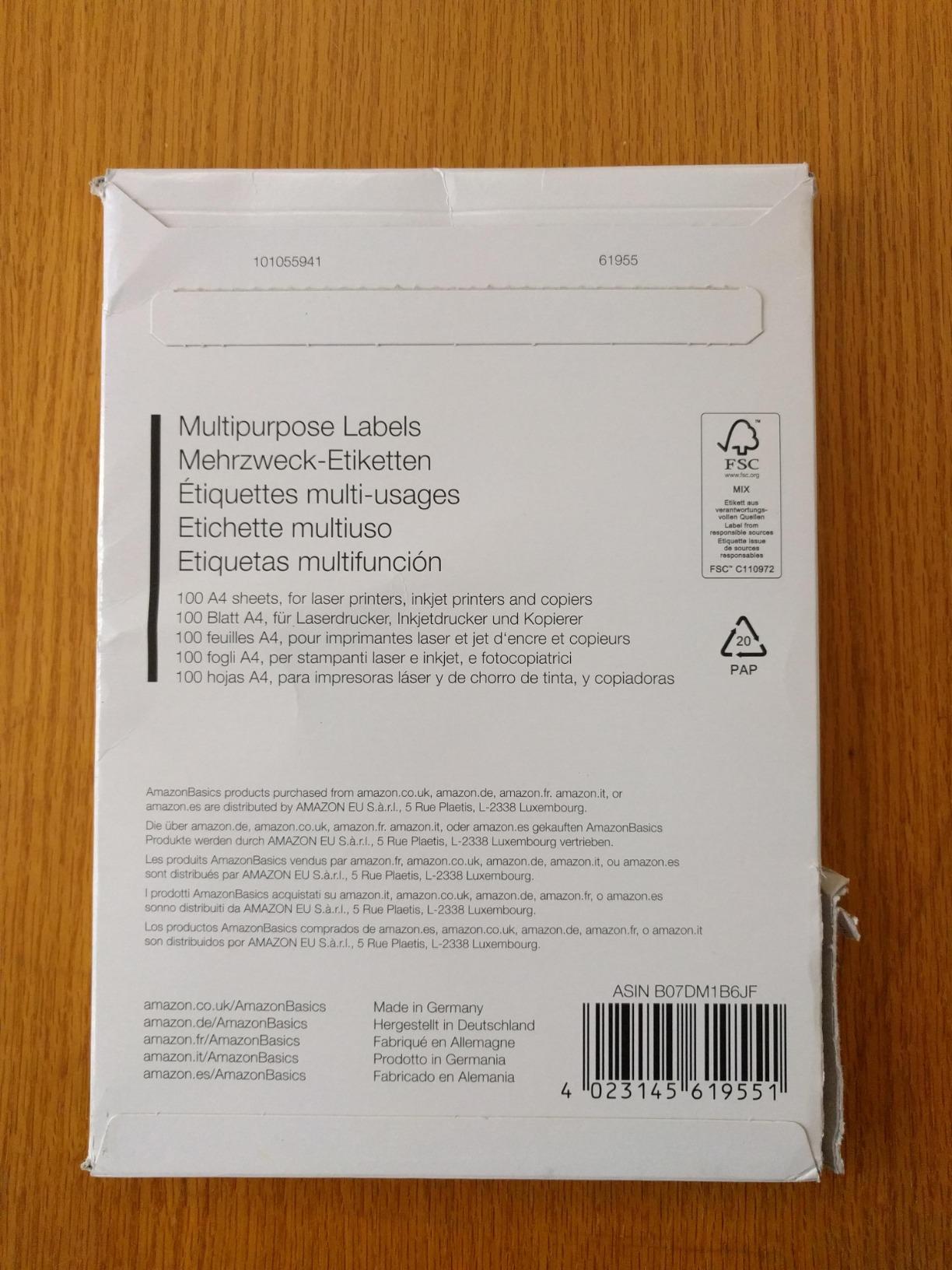 Amazon Basics Etichette Adesive 70x36mm 2400pz Bianche