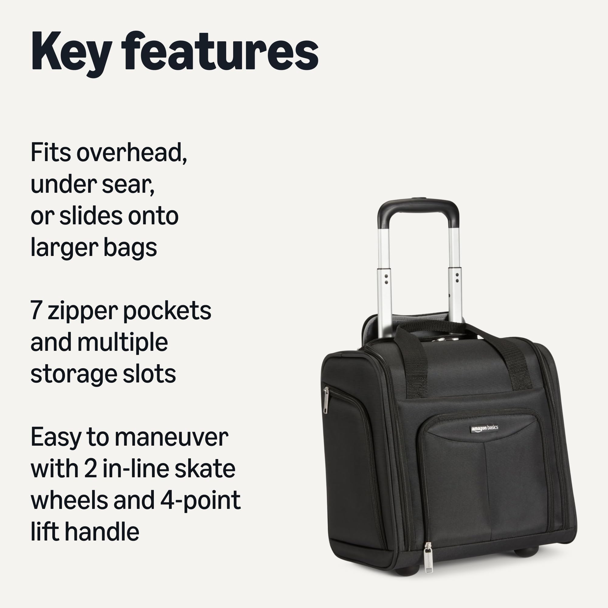 Amazon Basics Trolley Sottosedile 34x24x36 cm Nero Poliestere