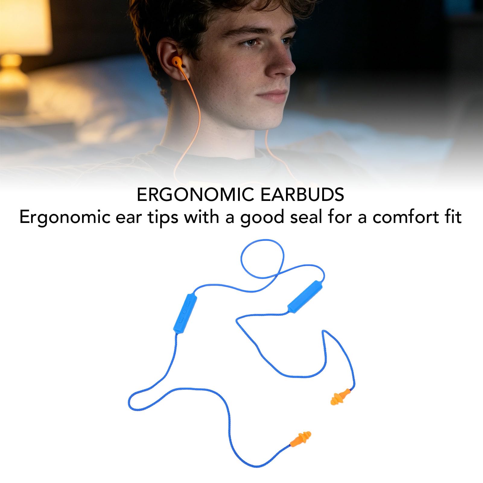 Elprico Tappi Orecchie Bluetooth Auricolari Filo Blu 10 Ore